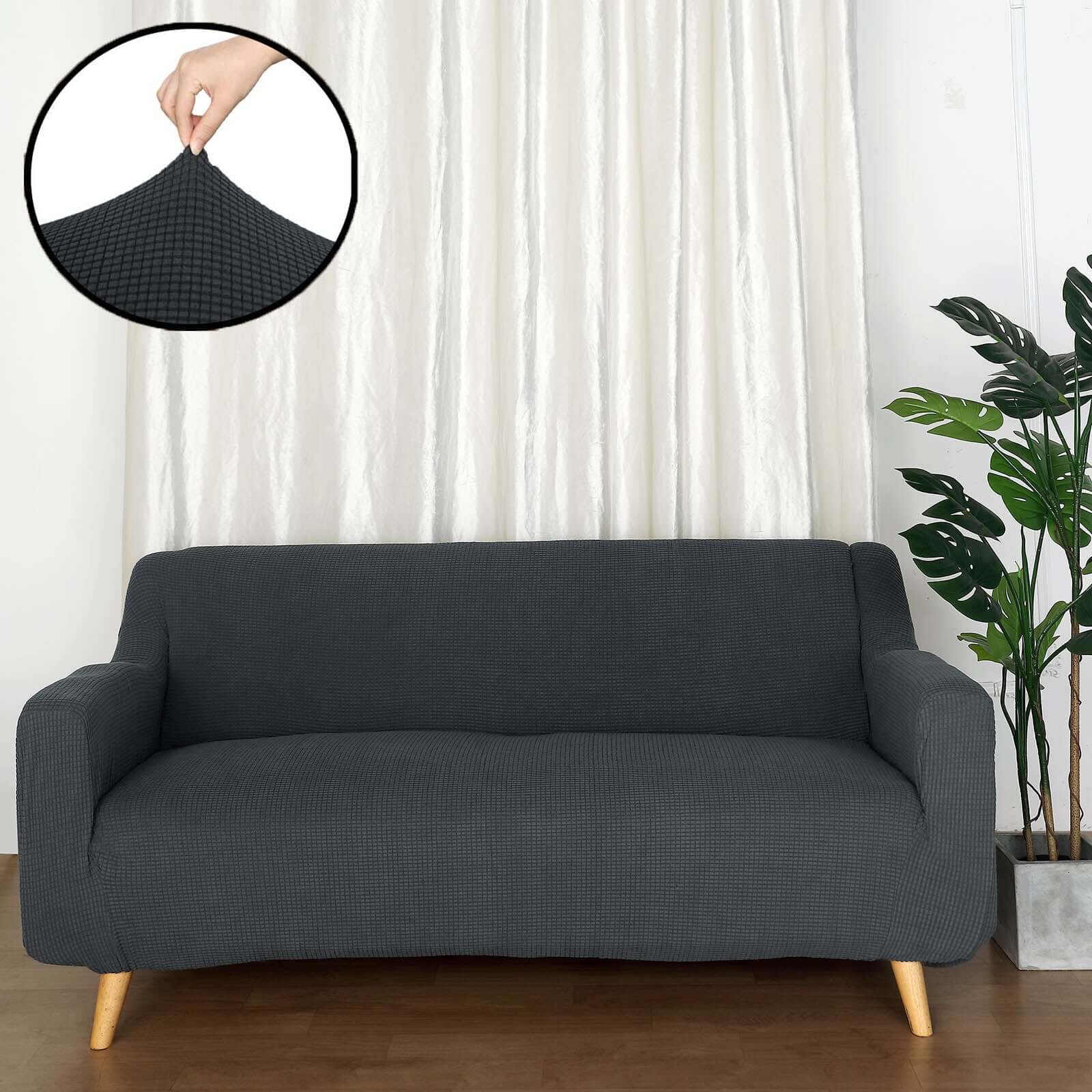 Spandex Slipcover with Jacquard Style for Loveseat Sofa Charcoal Gray - 1-Piece Easy Fit Fitted Design
