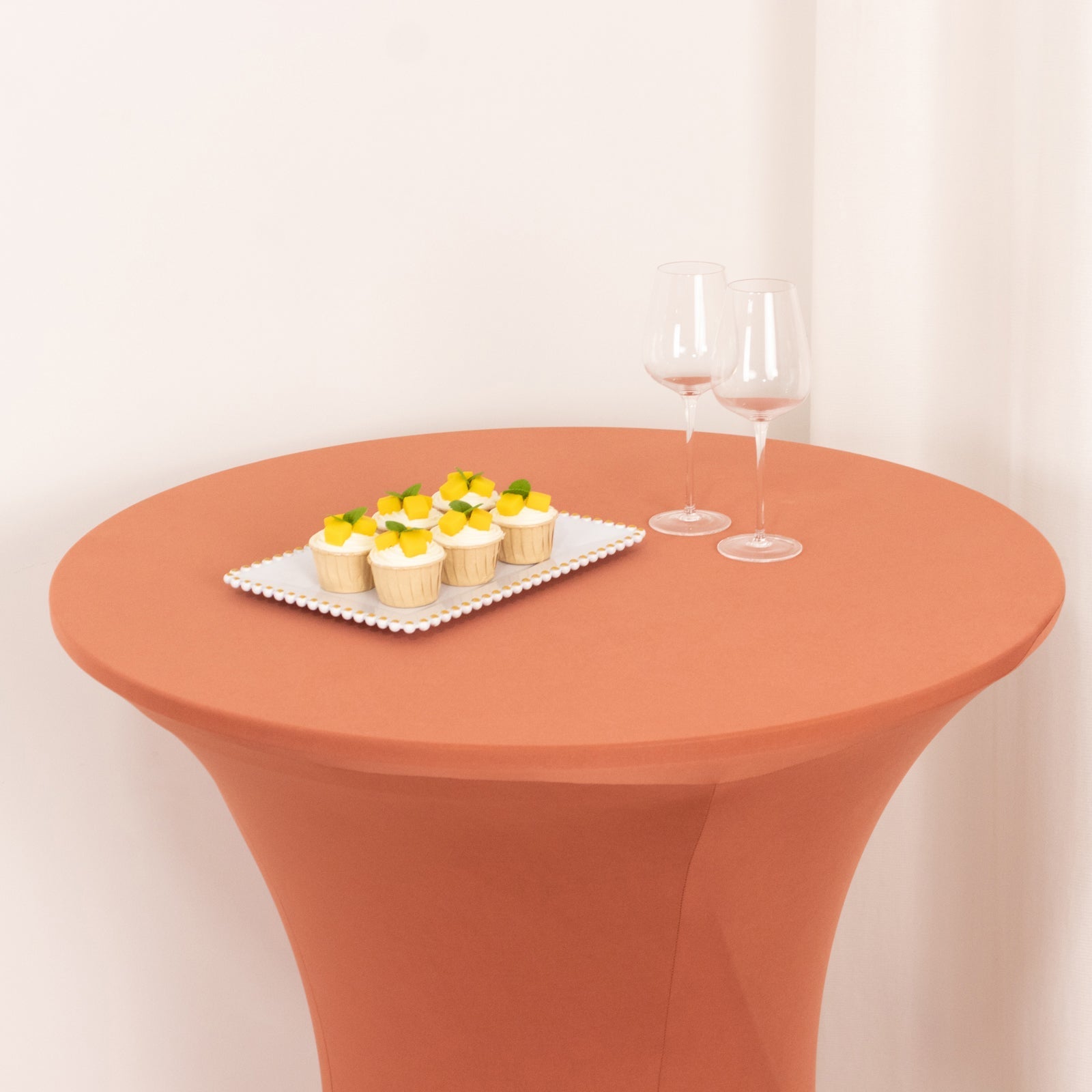 Spandex 33"-36" Round Cocktail Table Cover Terracotta (Rust) - Easy to Maintain Stretch Fitted Highboy Tablecloth