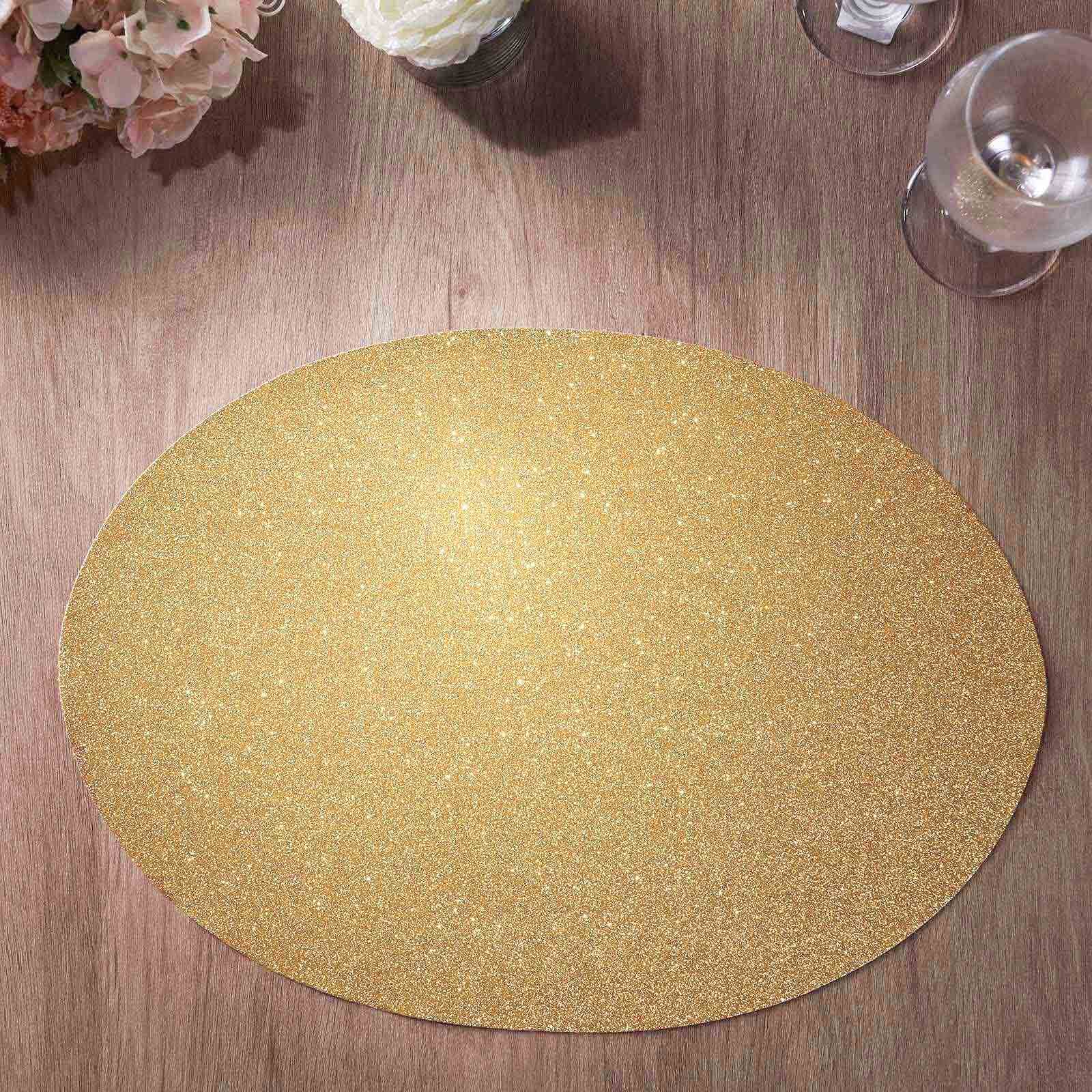 6 Pack Champagne Sparkle Vinyl Placemats, Non Slip Decorative Oval Glitter Table Mat