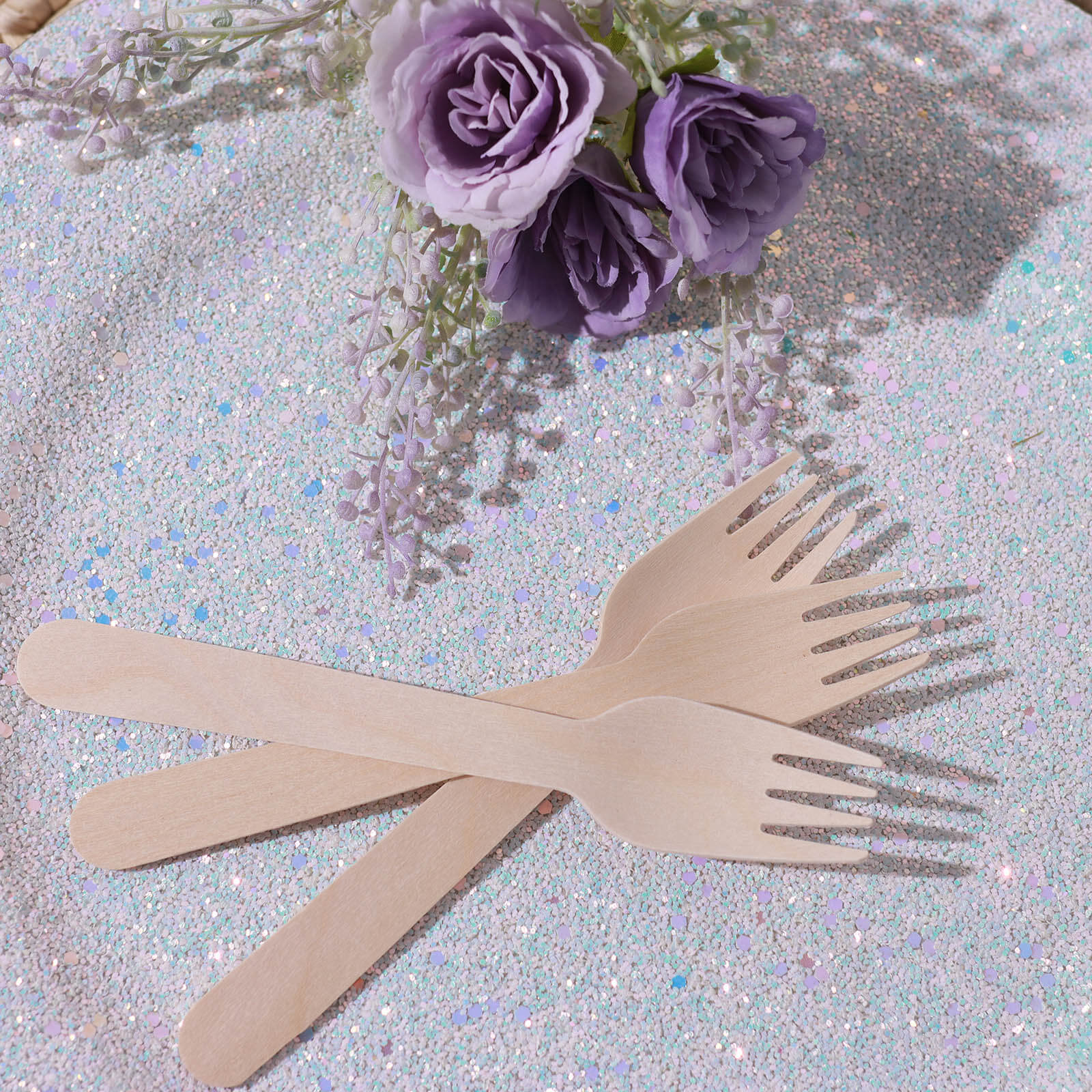 100-Pack Birchwood Forks Natural - Eco Friendly Biodegradable Wooden Utensils for Rustic Themes & Outdoor Parties 6"