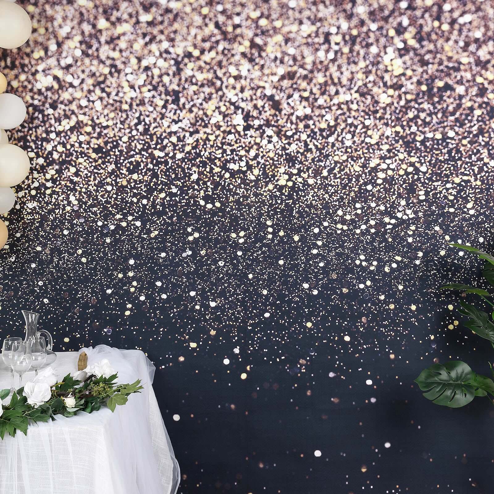 8ftx8ft Black Gold Glitter Print Vinyl Photo Shoot Backdrop