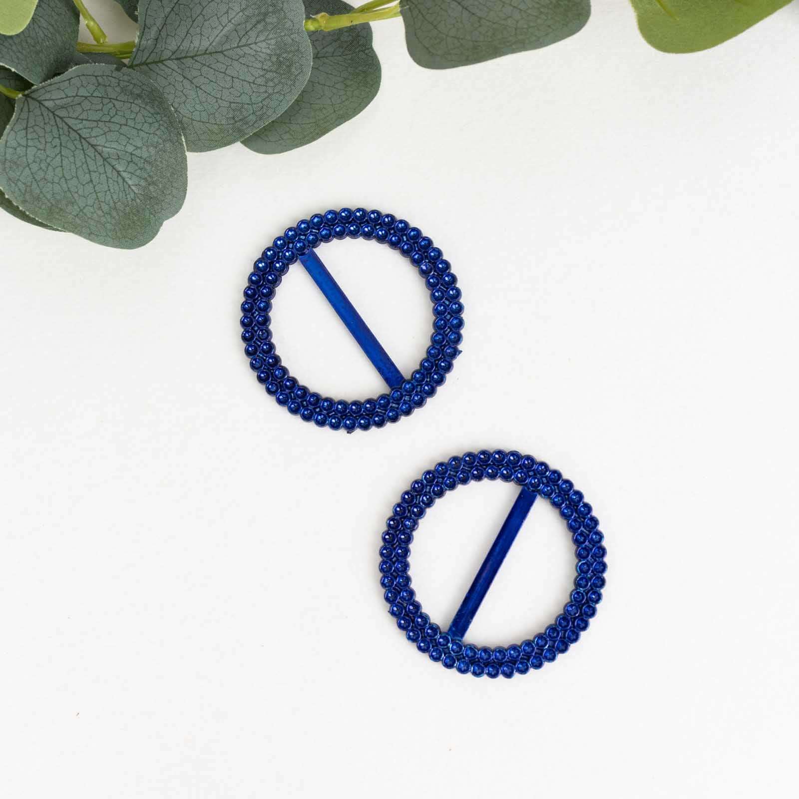 20 Pack Diamond Round Chair Sash Band Buckle Pins Royal Blue - Timeless Rhinestone Napkin Rings 2.5"