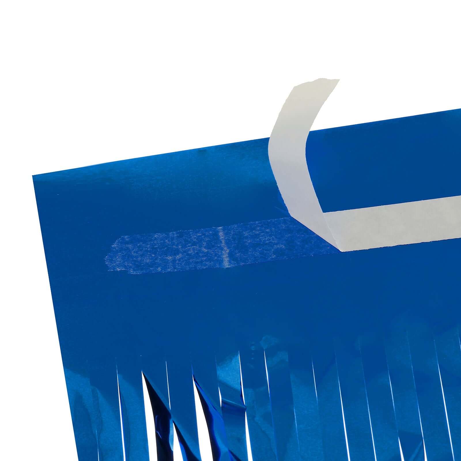 Metallic Foil Fringe Table Skirt Royal Blue with Self Adhesive Backing - Durable Tinsel Skirt for Parties 30"x9ft