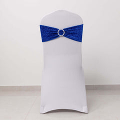 5 Pack Chair Sashes Shimmer Tinsel Spandex 5"x12" with Silver Rhinestone Buckles Royal Blue - Stylish Chair Bands