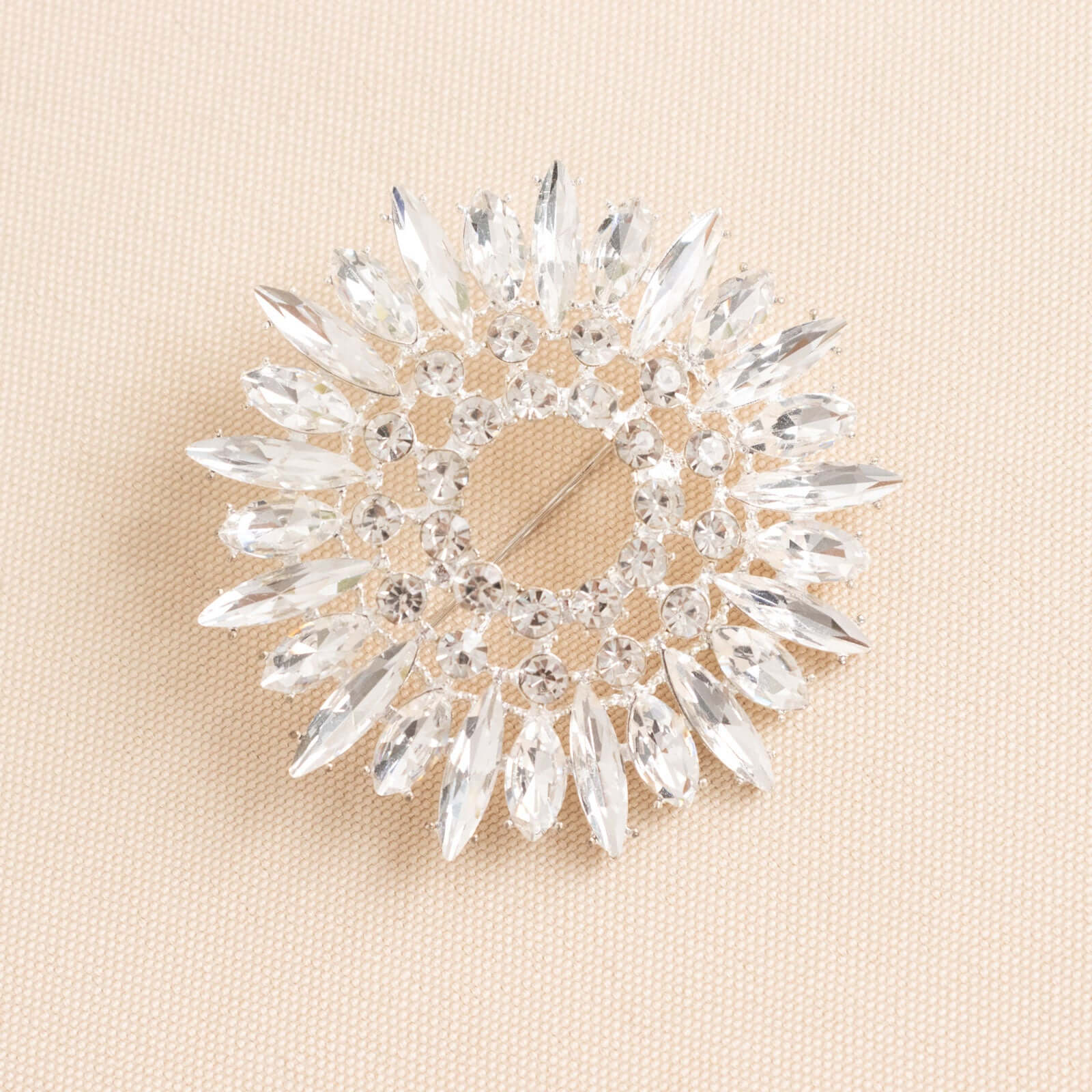 2 Pack Snowflake Chair Sash Band Buckles Silver Metal with Rhinestones - Decorative Round Diamond Brooch Pins for Weddings & Parties