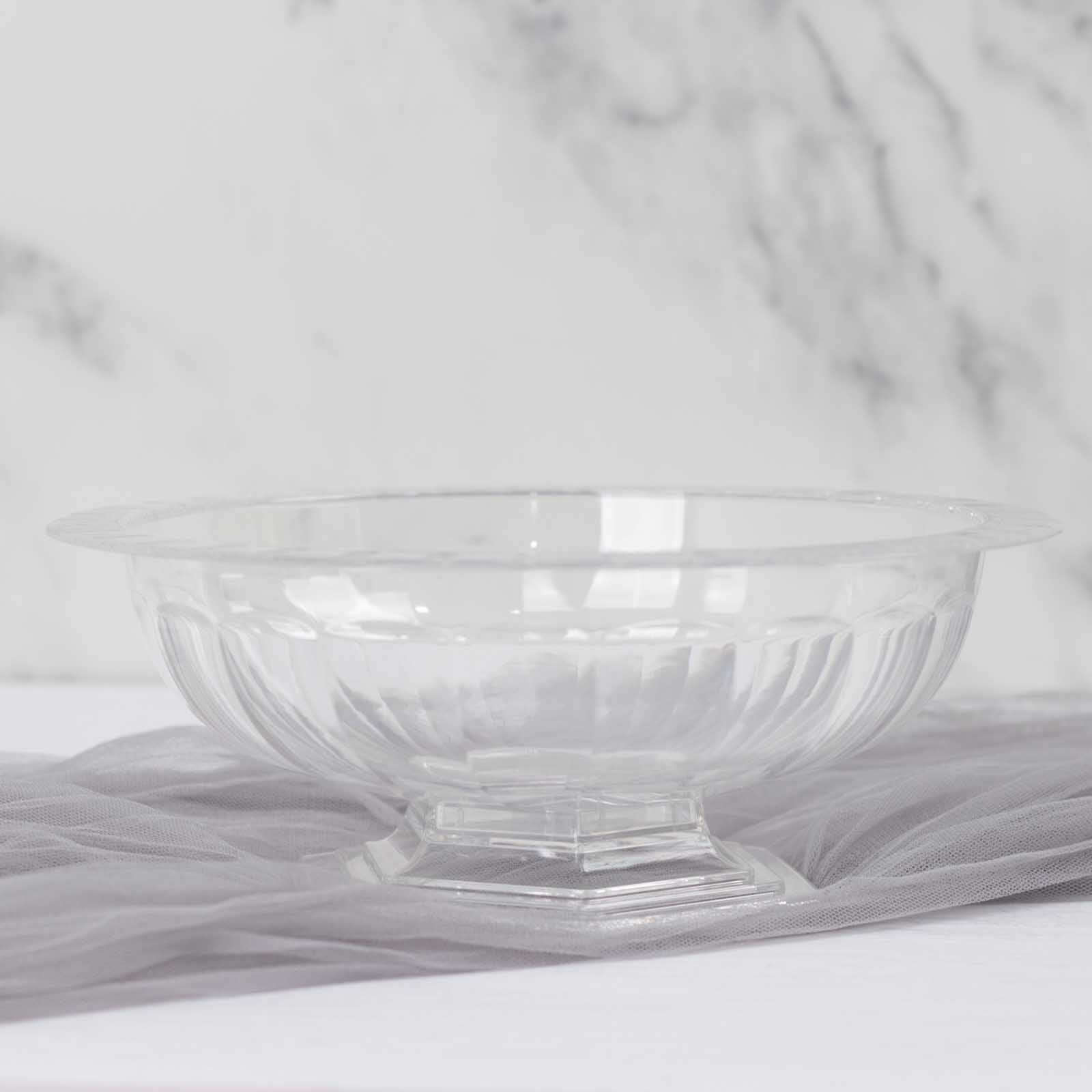 3-Pack Plastic Footed Compote Bowl Flower Vases Roman Style Clear - Round Decorative Pedestal Table Centerpieces 10"