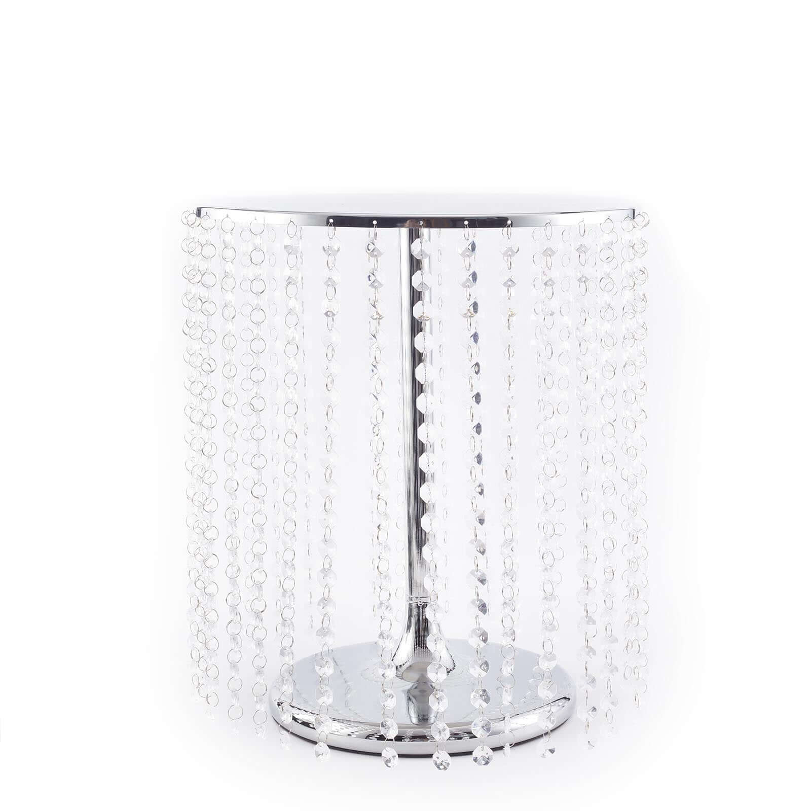 Metal Cake Stand Round Design Metallic Silver with Crystal Chains 14" Dia - Cupcake Dessert Pedestal 16"Tall