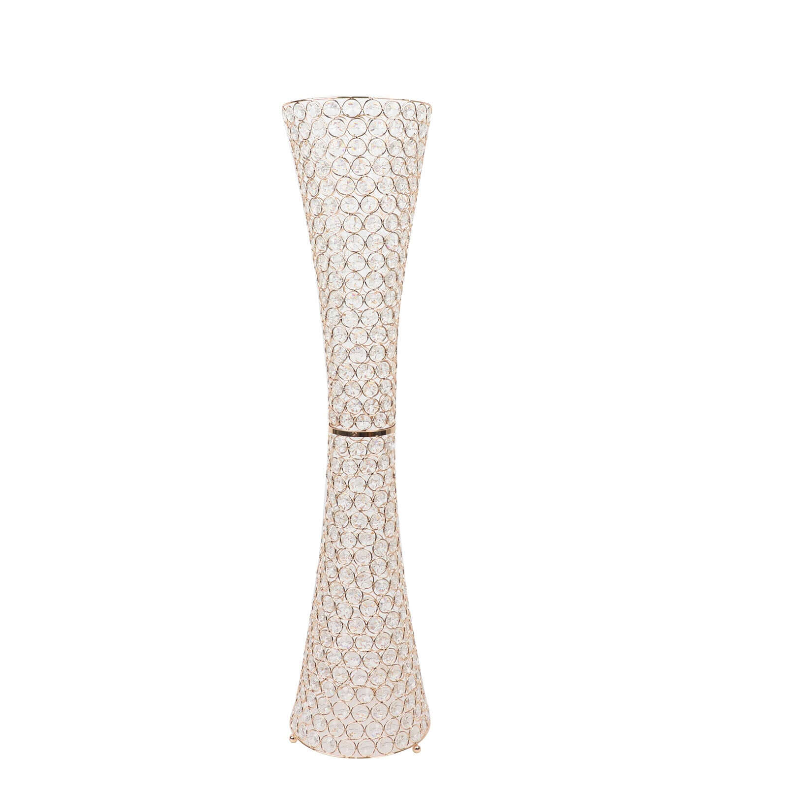 Metal Hurricane Floral Vase Centerpiece Metallic Gold with Crystal Beaded Design - Decorative Table Piece 36"