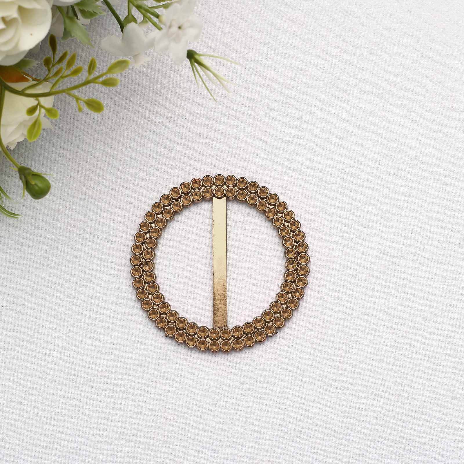 20 Pack Diamond Round Chair Sash Band Buckle Pins Antique Gold - Timeless Rhinestone Napkin Rings 2.5"