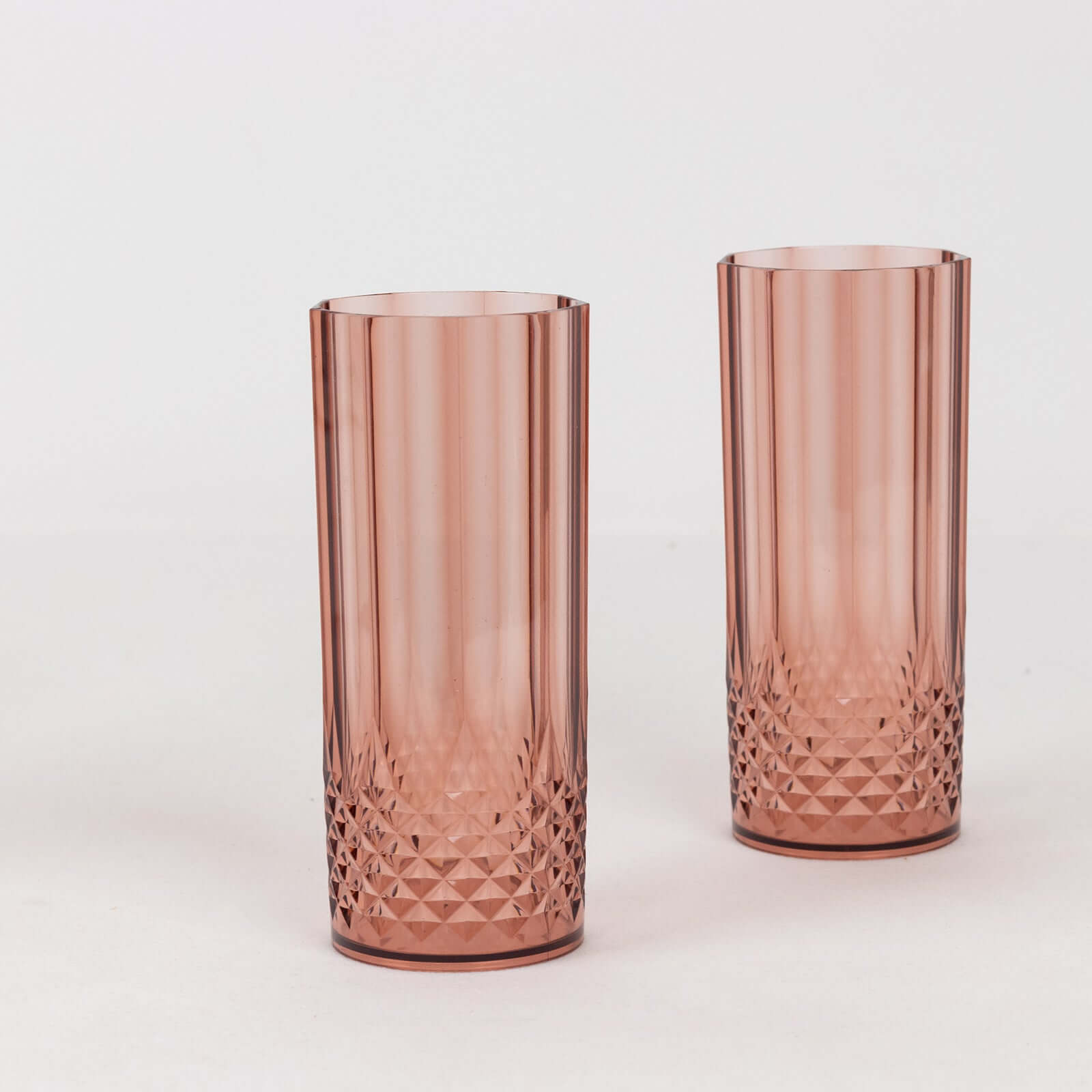 6-Pack Plastic Cocktail Tumblers Dusty Rose Transparent Crystal Cut Style - Shatterproof Highball Glasses 14oz