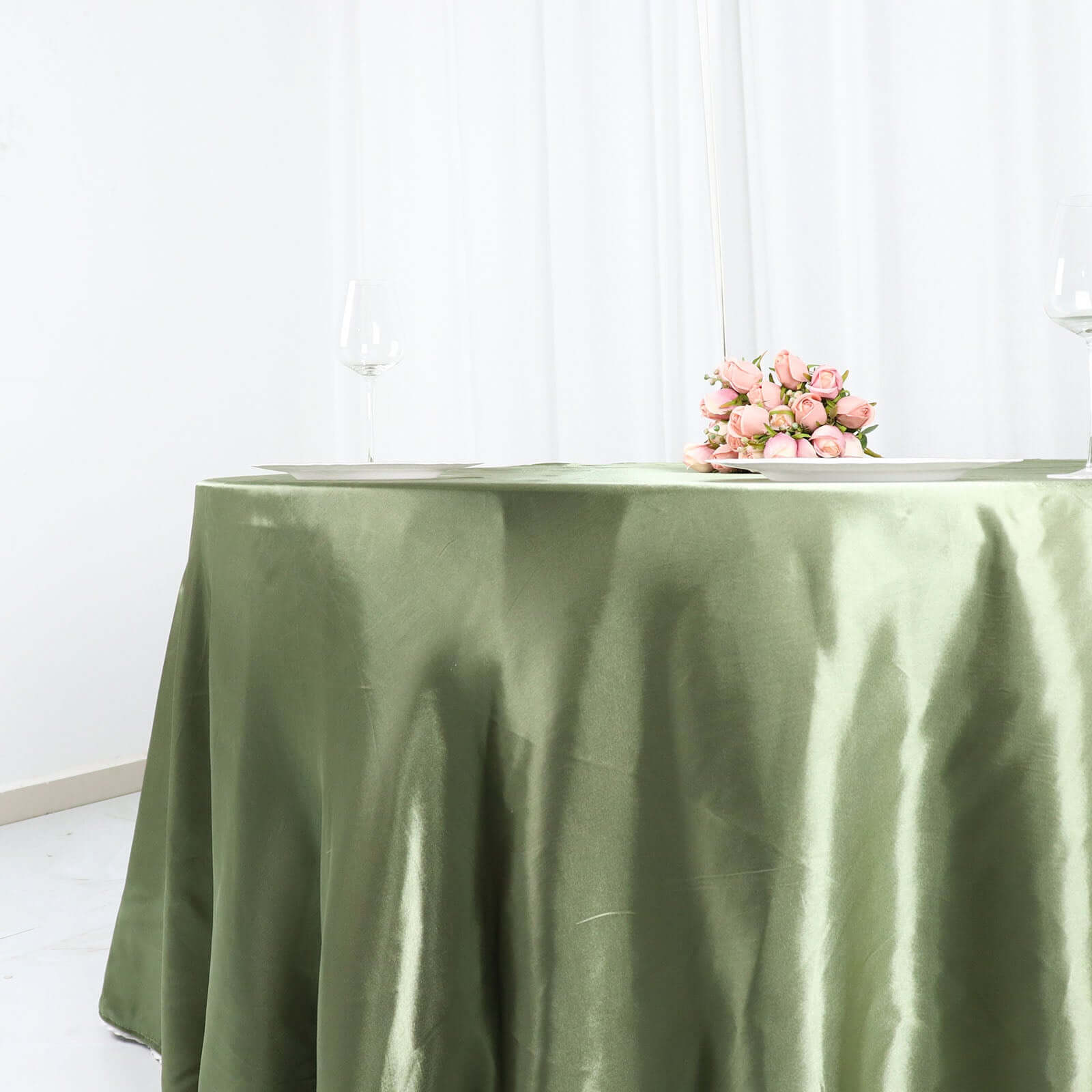 Satin 120" Round Tablecloth Dusty Sage Green - Stylish Seamless Table Cover