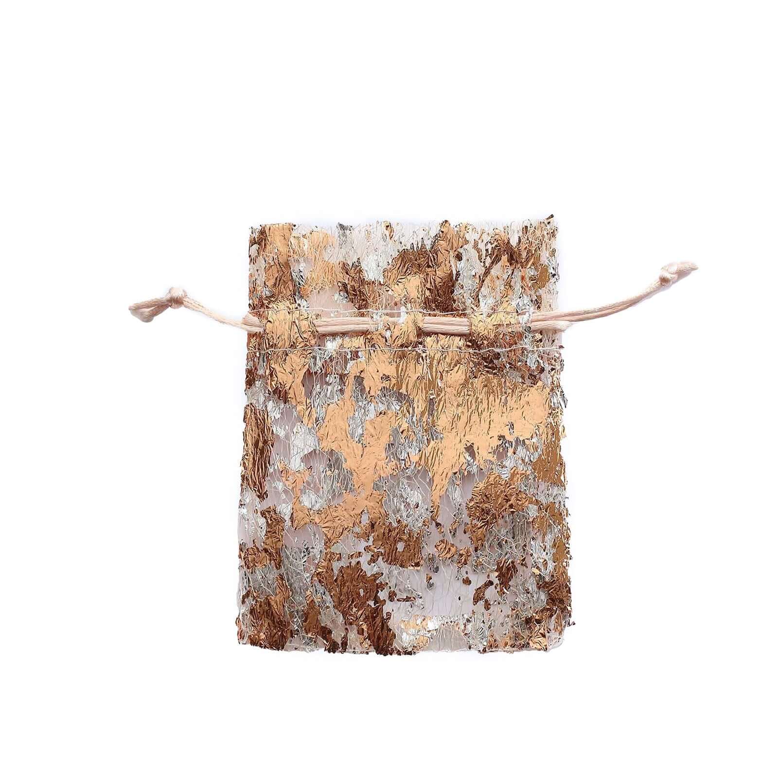 12 Pack Metallic Rose Gold Foil Polyester Drawstring Candy Bags, Wedding Party Favor Bags - 4"x5"