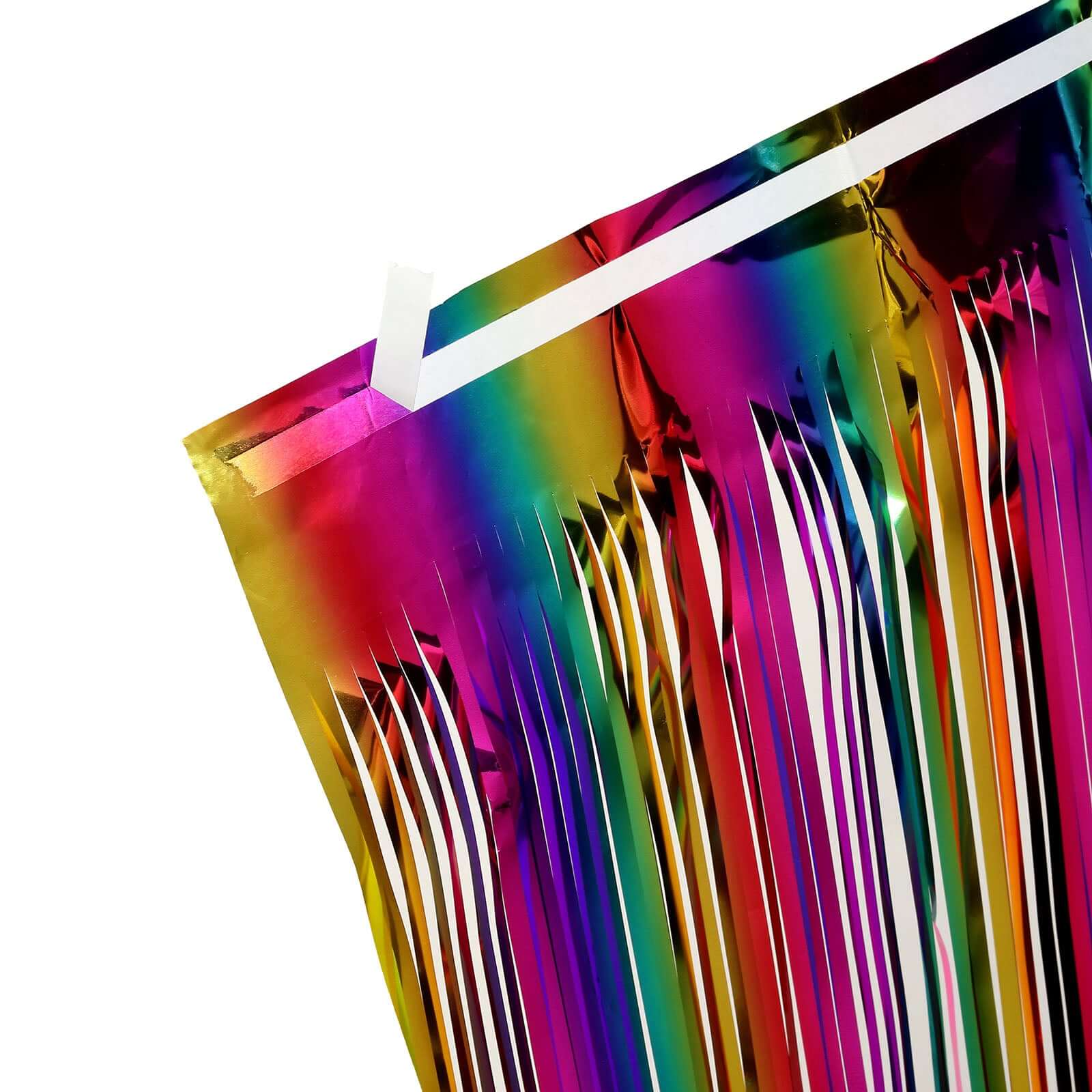 Metallic Foil Fringe Table Skirt Rainbow with Self Adhesive Backing - Durable Tinsel Skirt for Parties 30"x9ft