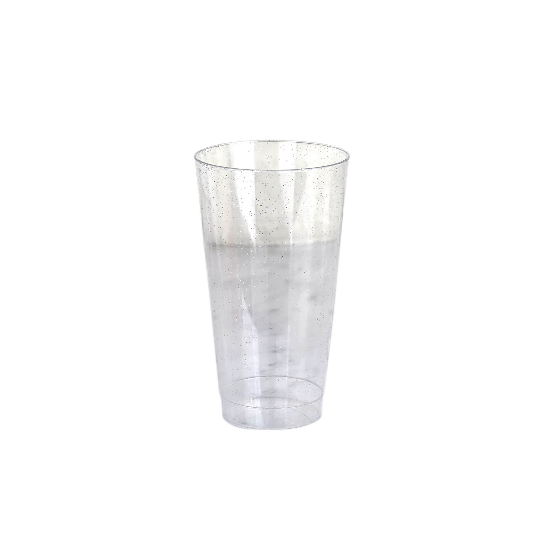 12-Pack Plastic Party Cups Clear Silver Glitter - Durable Disposable Tumblers for Drinks 17oz 5.5"