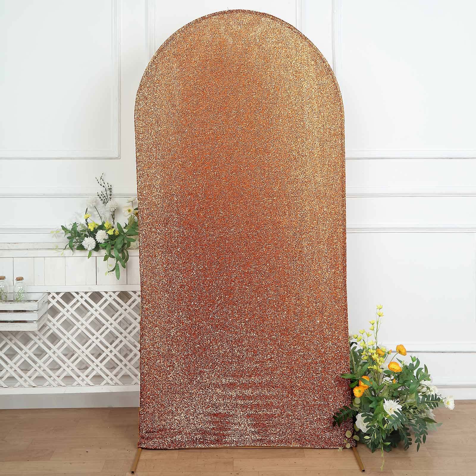 7ft Antique Gold Shimmer Tinsel Spandex Chiara Backdrop Stand Cover For Fitted Round Top Wedding Arch
