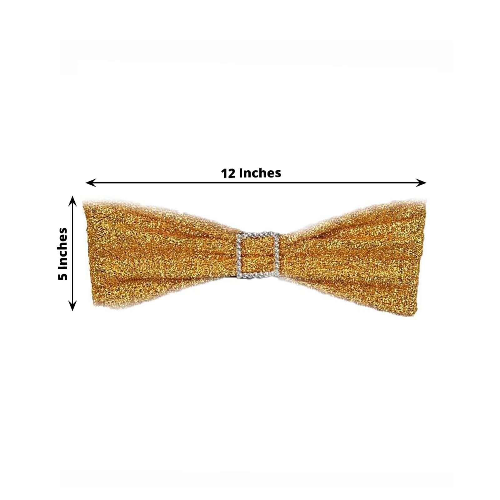 5 Pack Metallic Shimmer Tinsel Spandex Chair Sashes Gold - Durable and Reusable Stretch Chair Bands for Dazzling Event & Party Decor