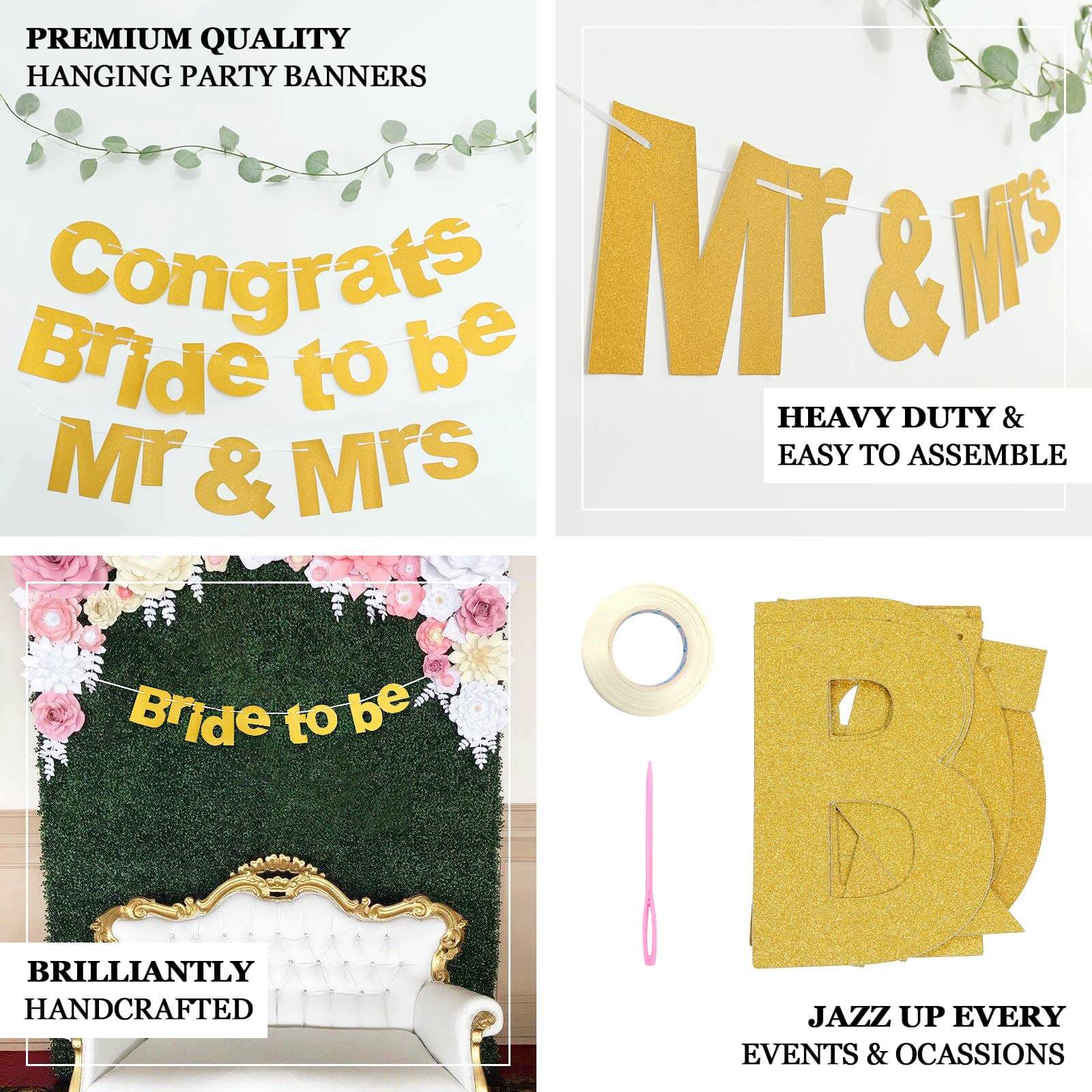 3ft Gold Glittered Congrats Paper Hanging Garland Banner Party Decor