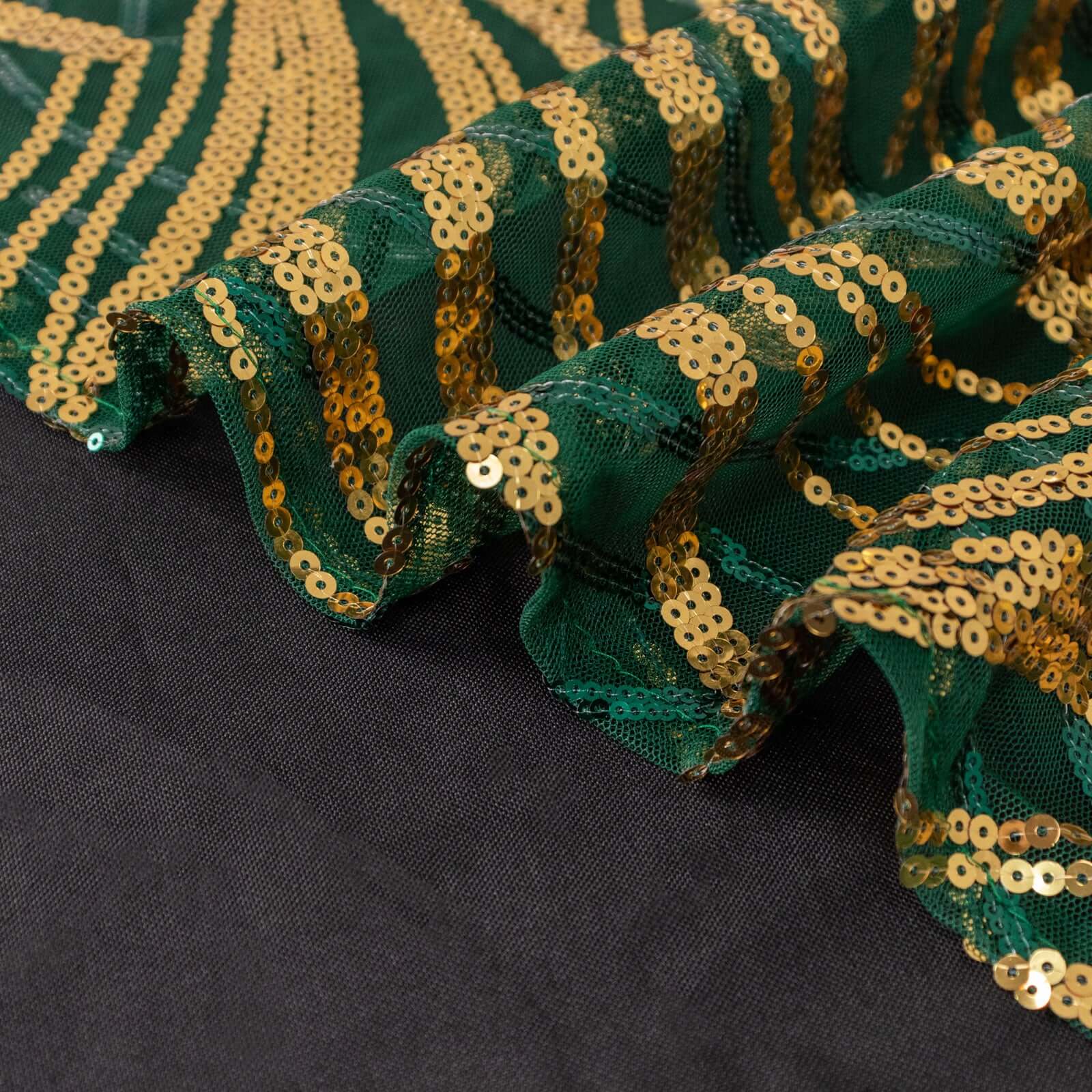 Mesh 72"x72" Table Overlay Square Tablecloth Hunter Emerald Green - Wave Embroidered Sequins Table Topper