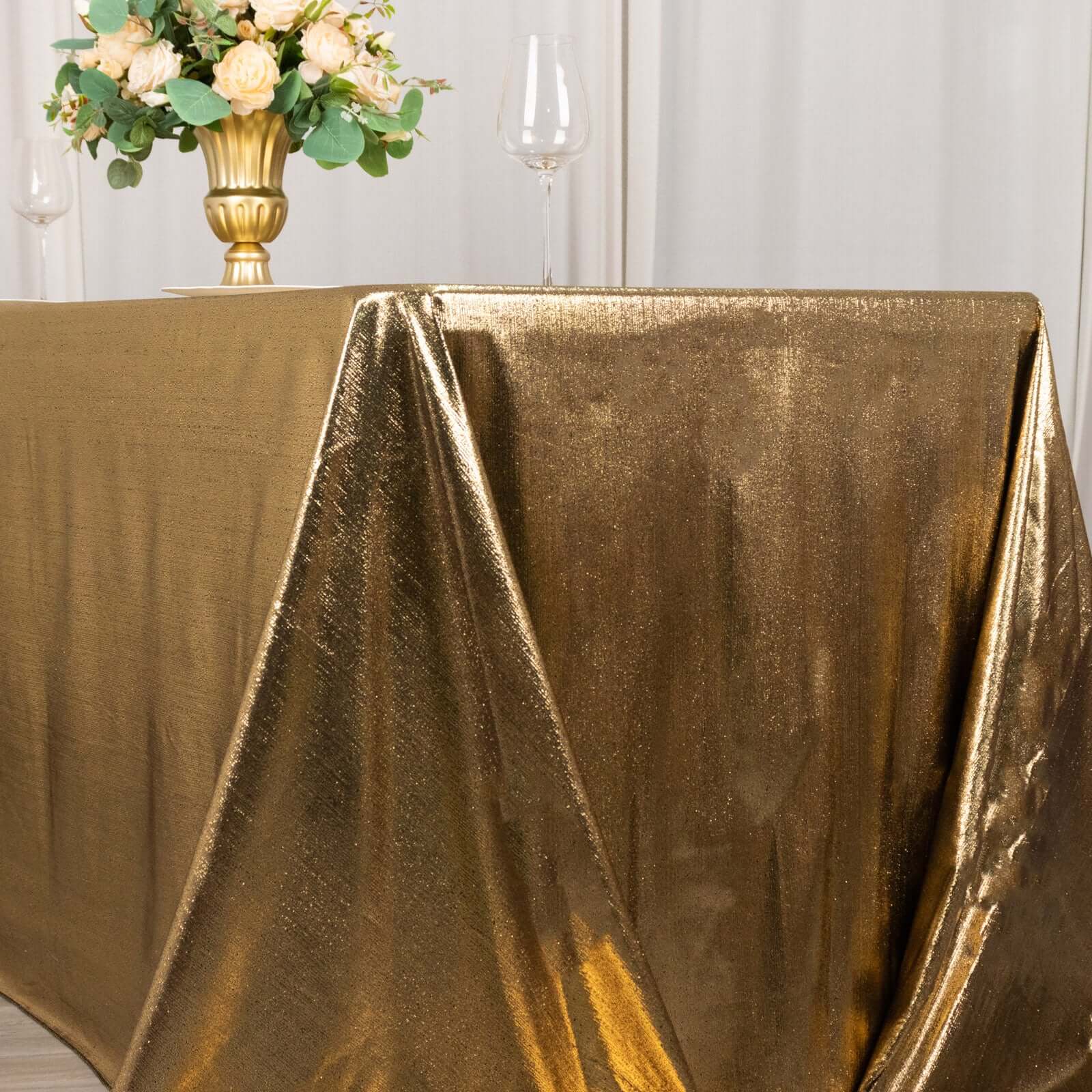 Sequin Dots Polyester 90"x132" Rectangle Tablecloth Shimmering Antique Gold - Seamless, Glittering & Wrinkle Free Table Cover