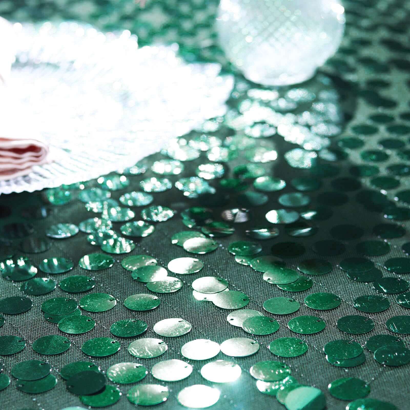 54"x4 Yards Hunter Emerald Green Big Payette Sequin Fabric Roll, Mesh Sequin DIY Craft Fabric Bolt