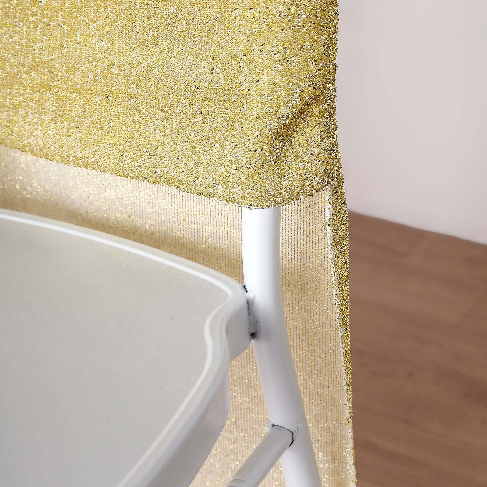 Stretch Spandex Chair Back Slipcover with Metallic Shimmer Tinsel Champagne - Durable Chiavari Chair Back Cover