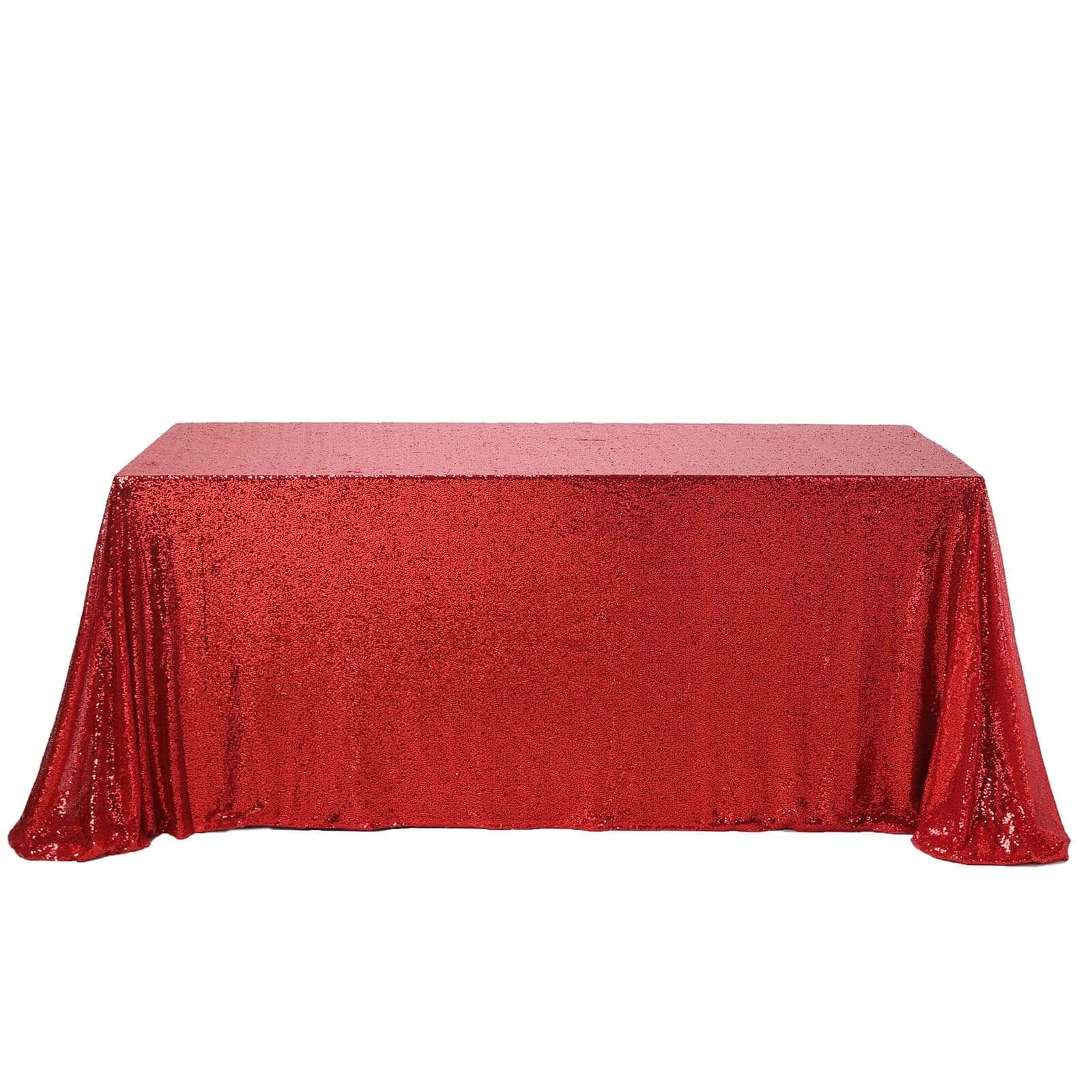 Sequin 90"x156" Rectangle Tablecloth Red - Seamless Twinkling Table Cover