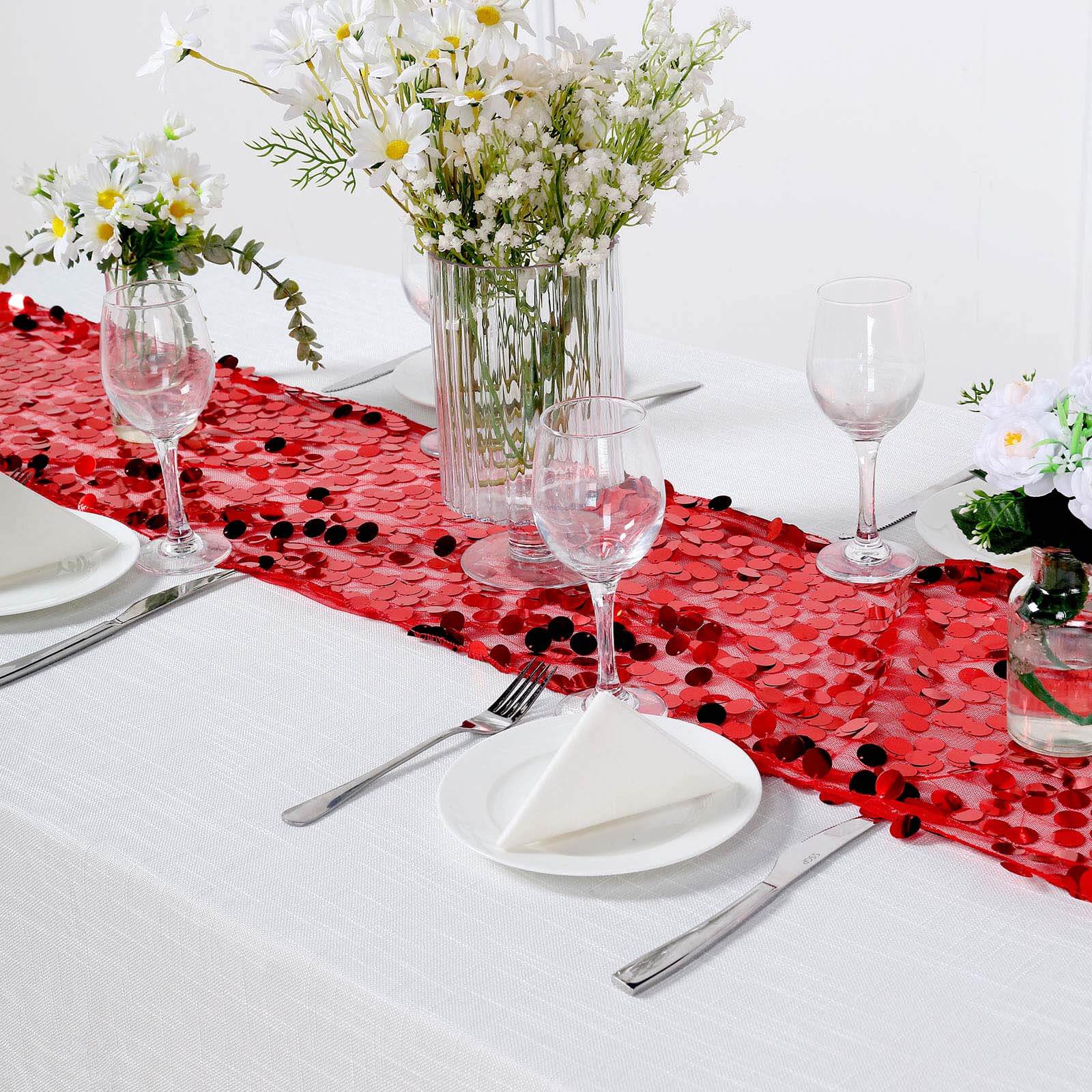 Big Payette Sequin 13"x108" Table Runner Red - Dazzling Design