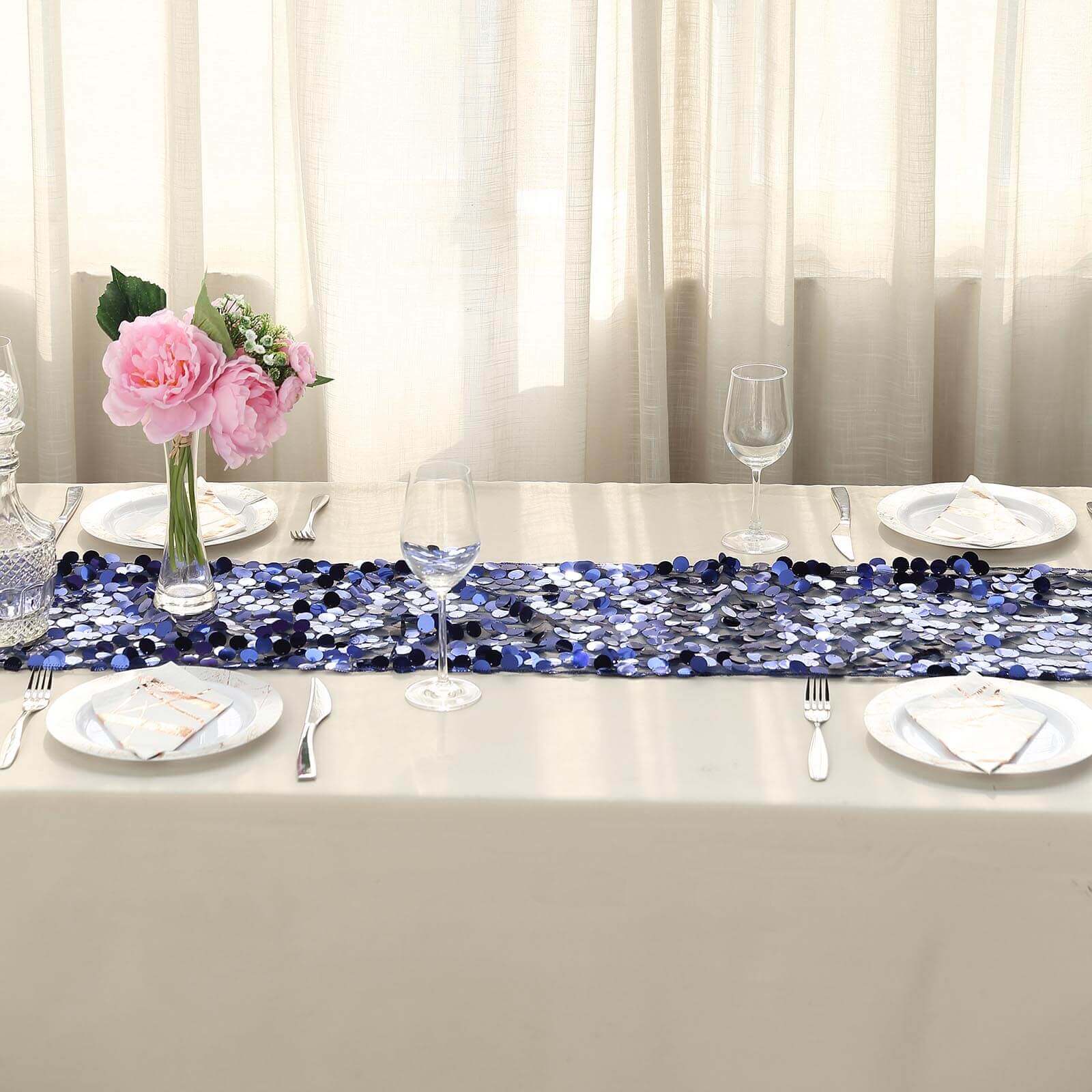Big Payette Sequin 13"x108" Table Runner Navy Blue - Dazzling Design