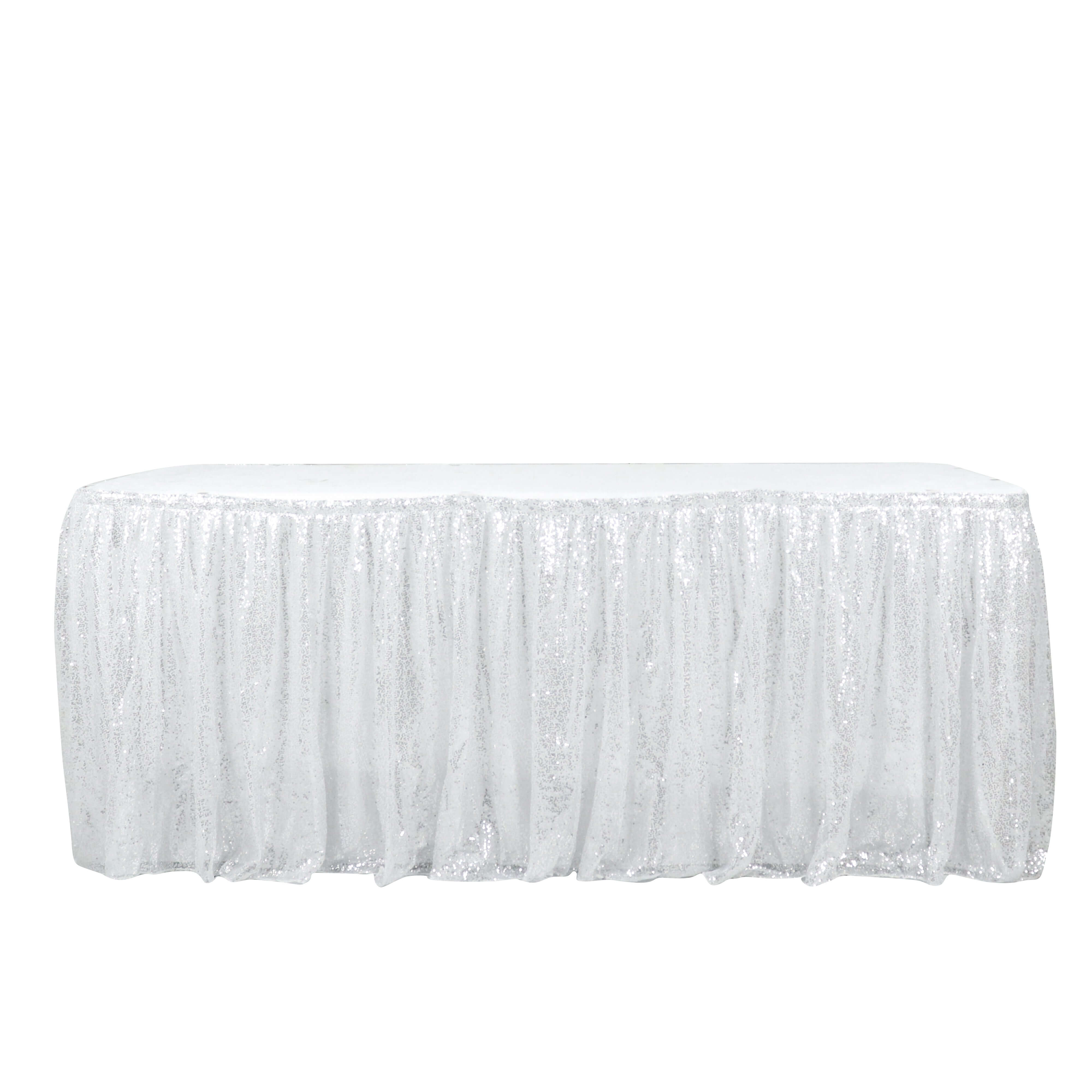 Sequin 17ft Table Skirt Silver Gold - Pleated Satin With Top Velcro Strip