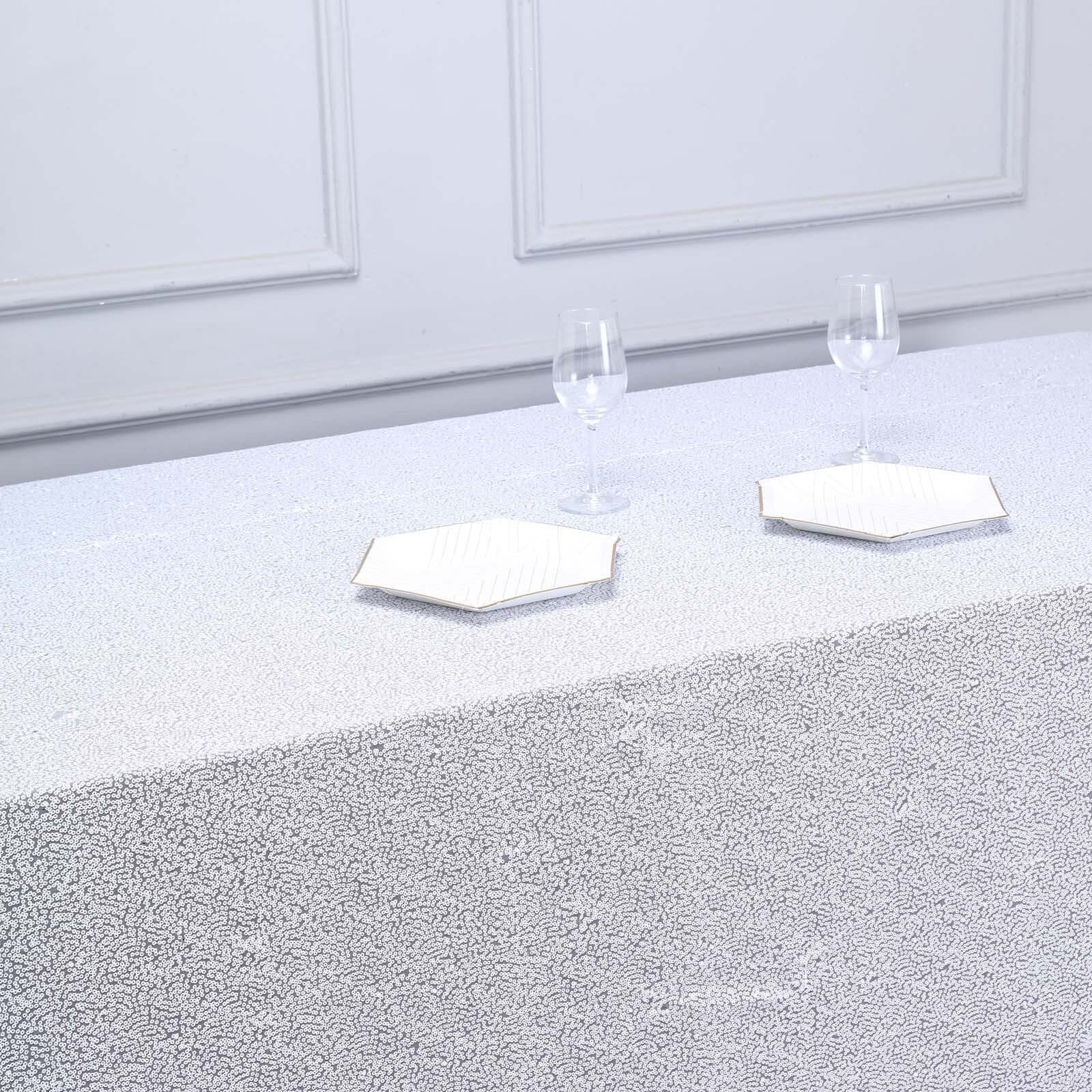 Sequin 90"x156" Rectangle Tablecloth White - Seamless Twinkling Design for Chic Celebrations