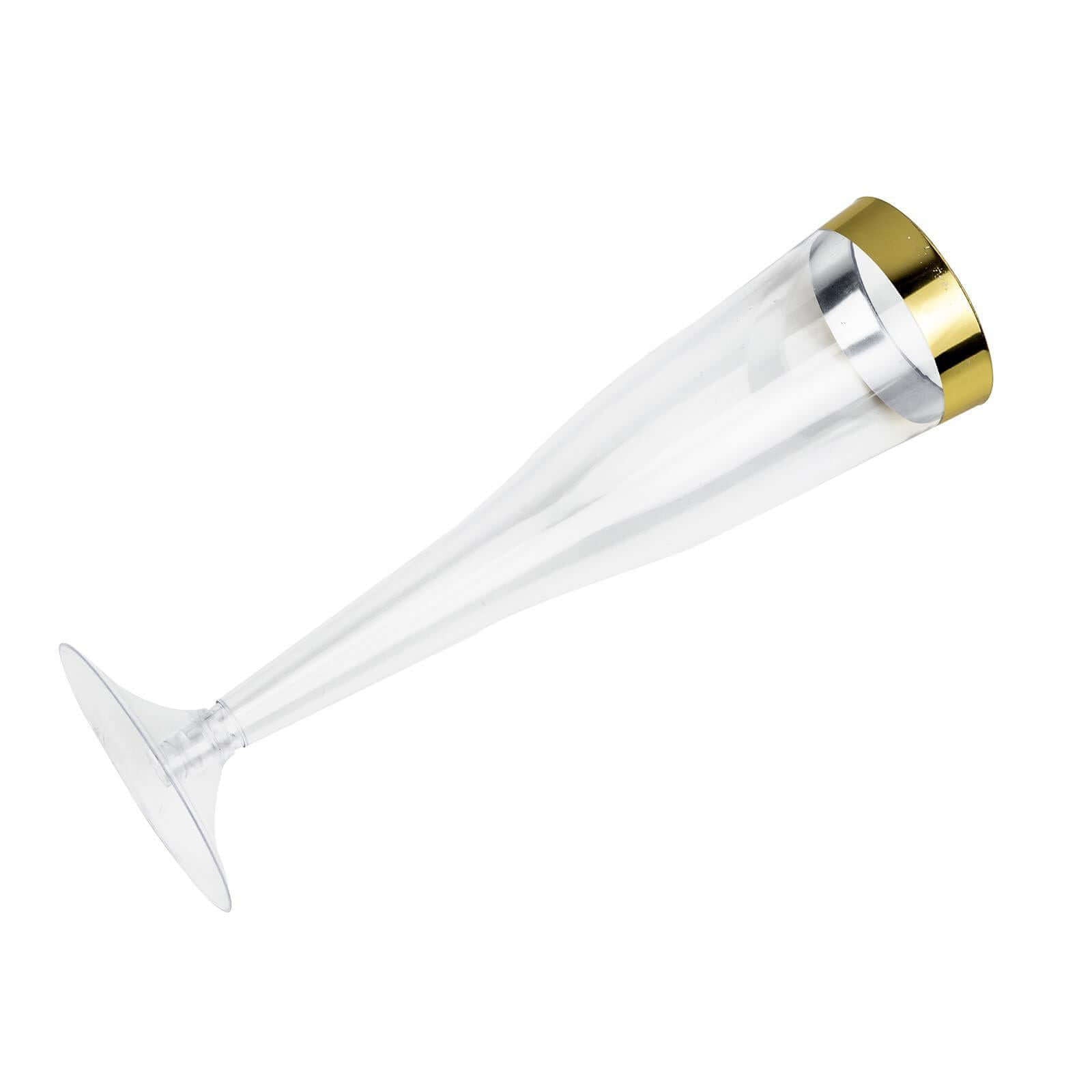 12-Pack Plastic Champagne Flutes Clear/Gold Hollow Stem - Stylish Disposable Glasses with Detachable Base for Toasts 6oz