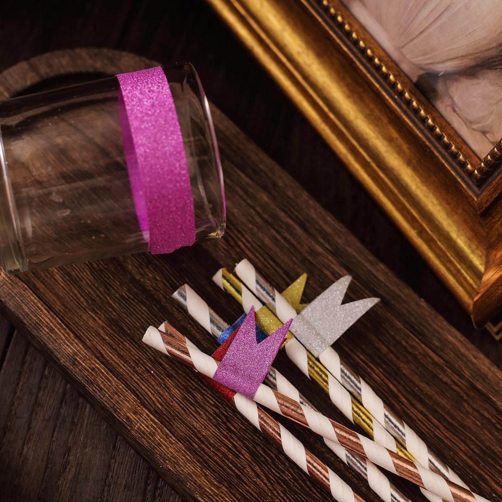 5 Pack 5 Yards Hot Pink Washi Glitter Tape Self Adhesive Craft Decorative Tape