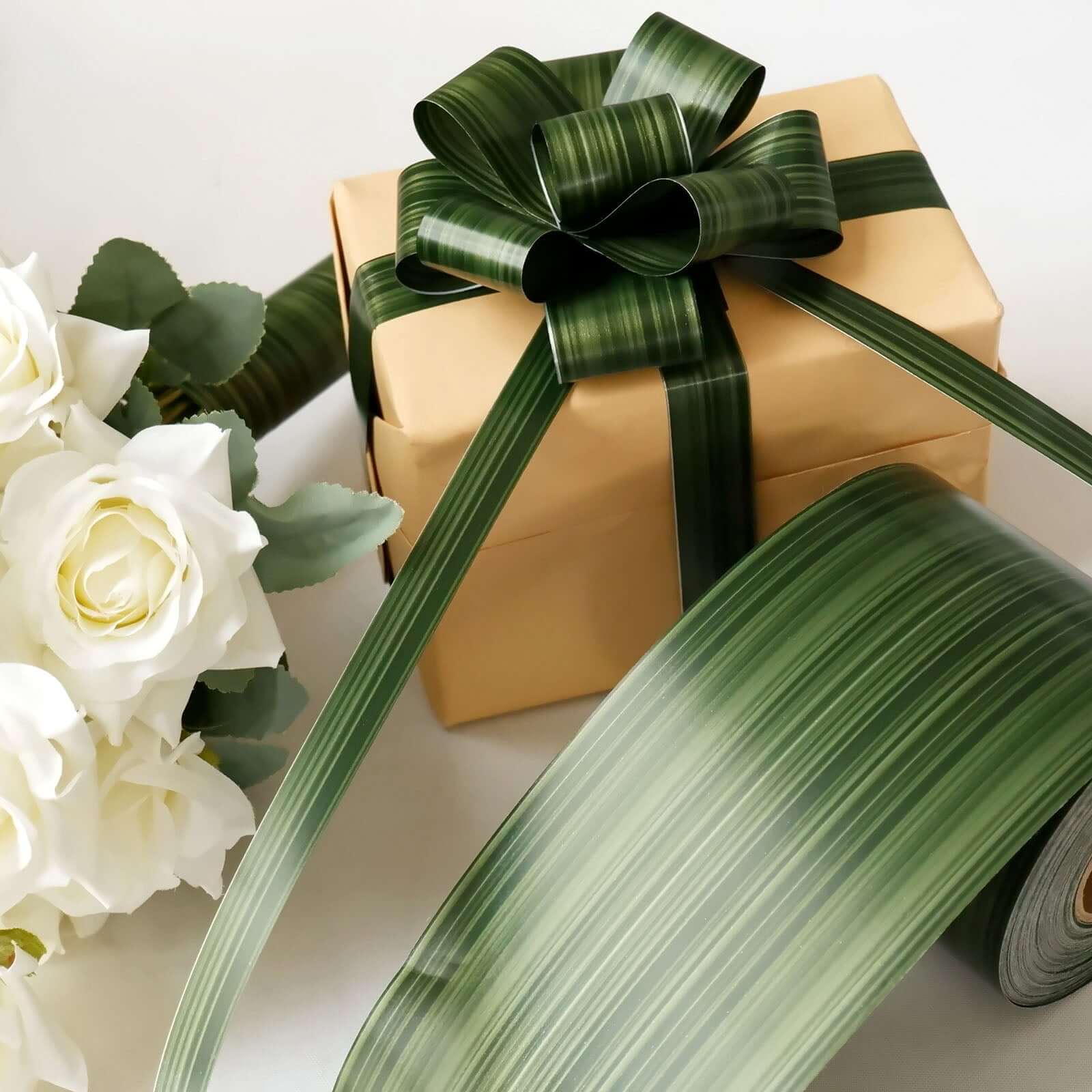 50 Yards 4" Green Ti Leaf Two Sided Floral Waterproof Satin Ribbon, DIY Bouquet Craft Supplies Wrap