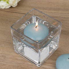 12 Pack 3" Dusty Blue Floating Candles, Unscented Dripless Wax Discs for Centerpieces