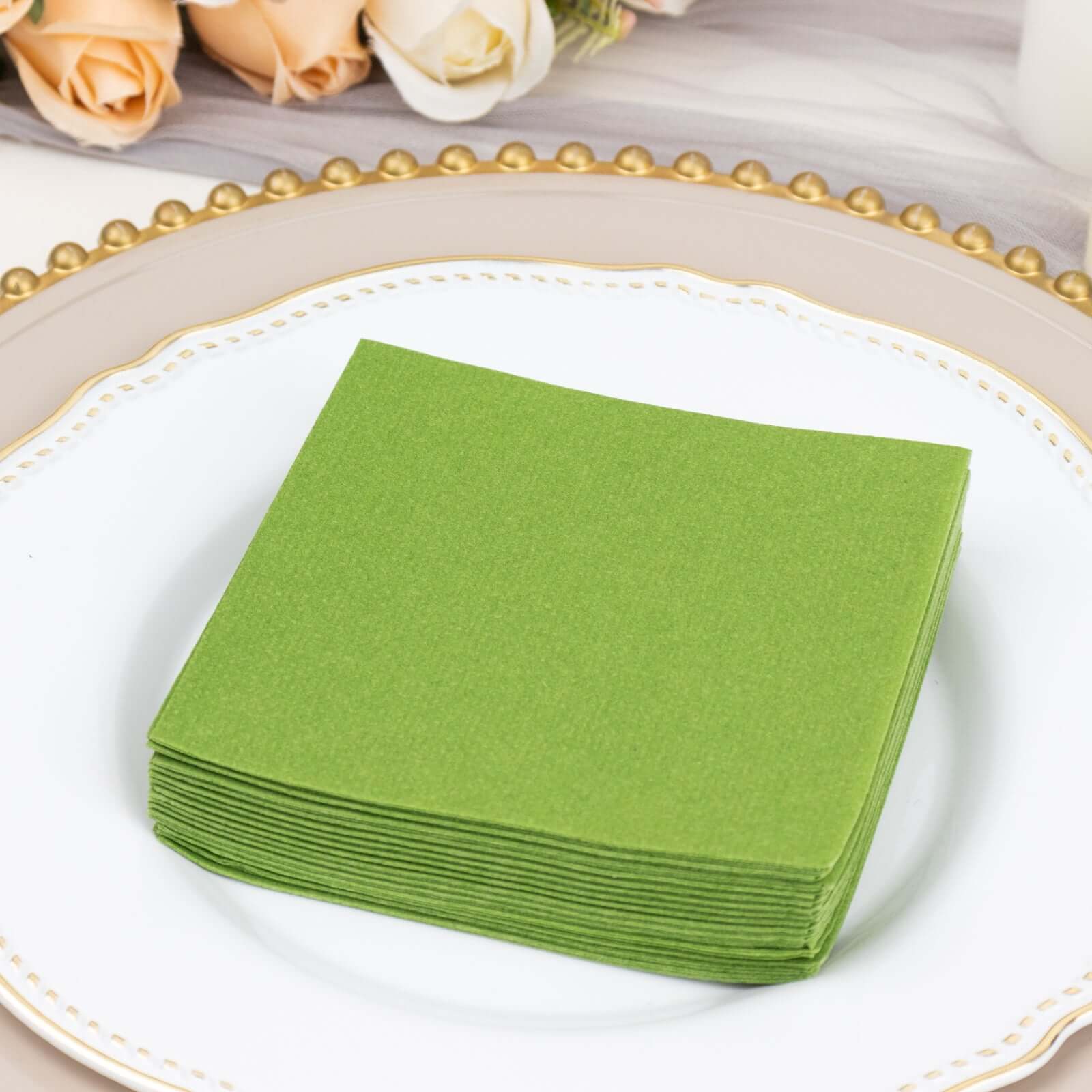20-Pack Paper Linen-Like Cocktail Napkins Olive Green - Disposable 5"x5" Airlaid Soft Napkins
