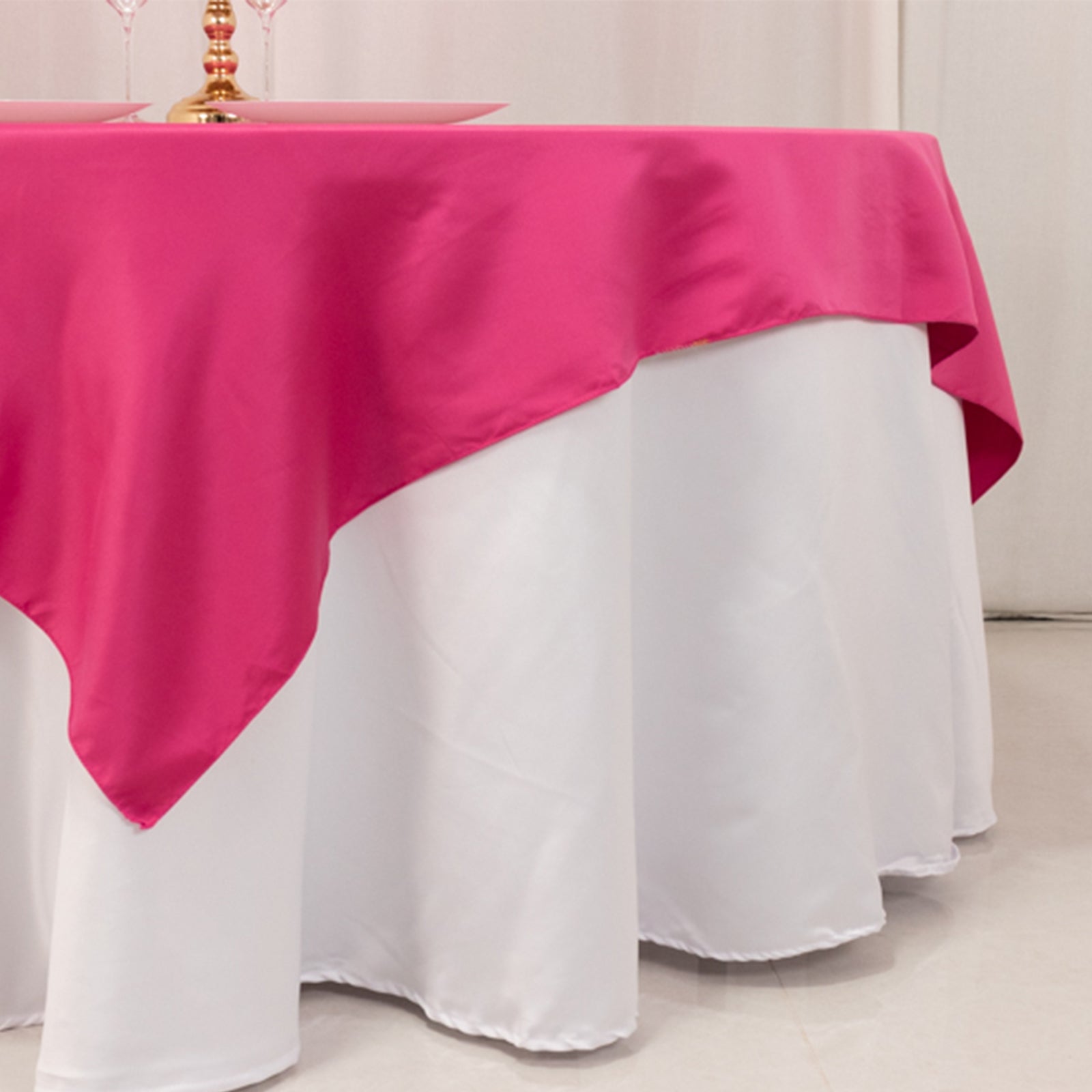 Lamour Satin 72"x72" Table Overlay Square Tablecloth Fuchsia - Smooth Finish Table Topper