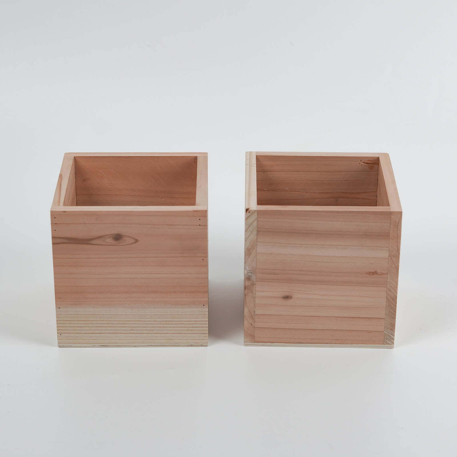 2 Pack 5" Square Tan Wood Planter Box Set, Plant Holder With Removable Plastic Liners