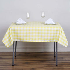 54"x54" White Yellow Seamless Buffalo Plaid Square Table Overlay, Checkered Gingham Polyester Table Overlay