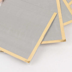 50-Pack Paper Beverage Napkins Gray with Gold Foil Edge - 2 Ply Disposable Soft 18GSM Cocktail Napkins 5"x5"