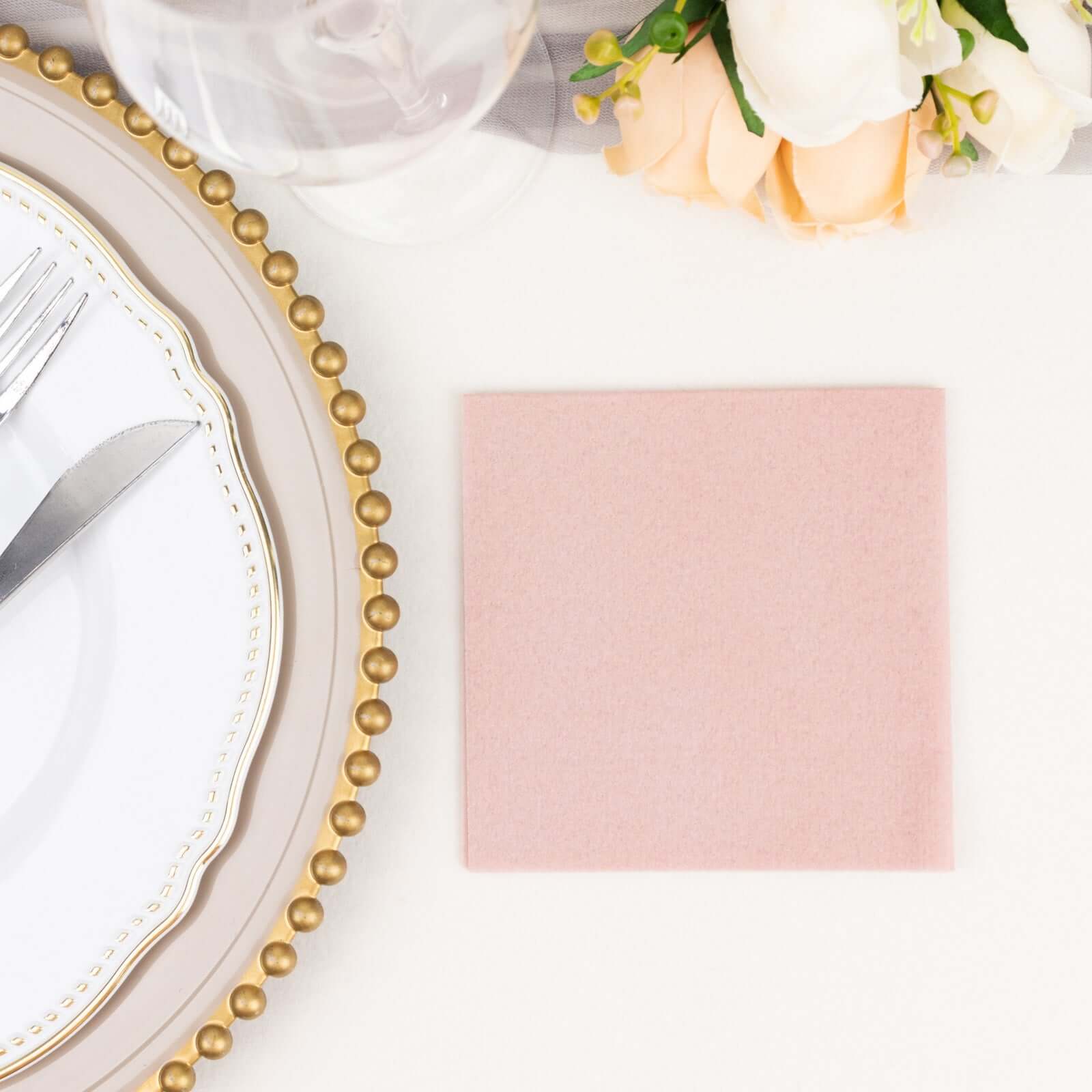 20-Pack Paper Linen-Like Cocktail Napkins Dusty Rose - Disposable 5"x5" Airlaid Soft Napkins