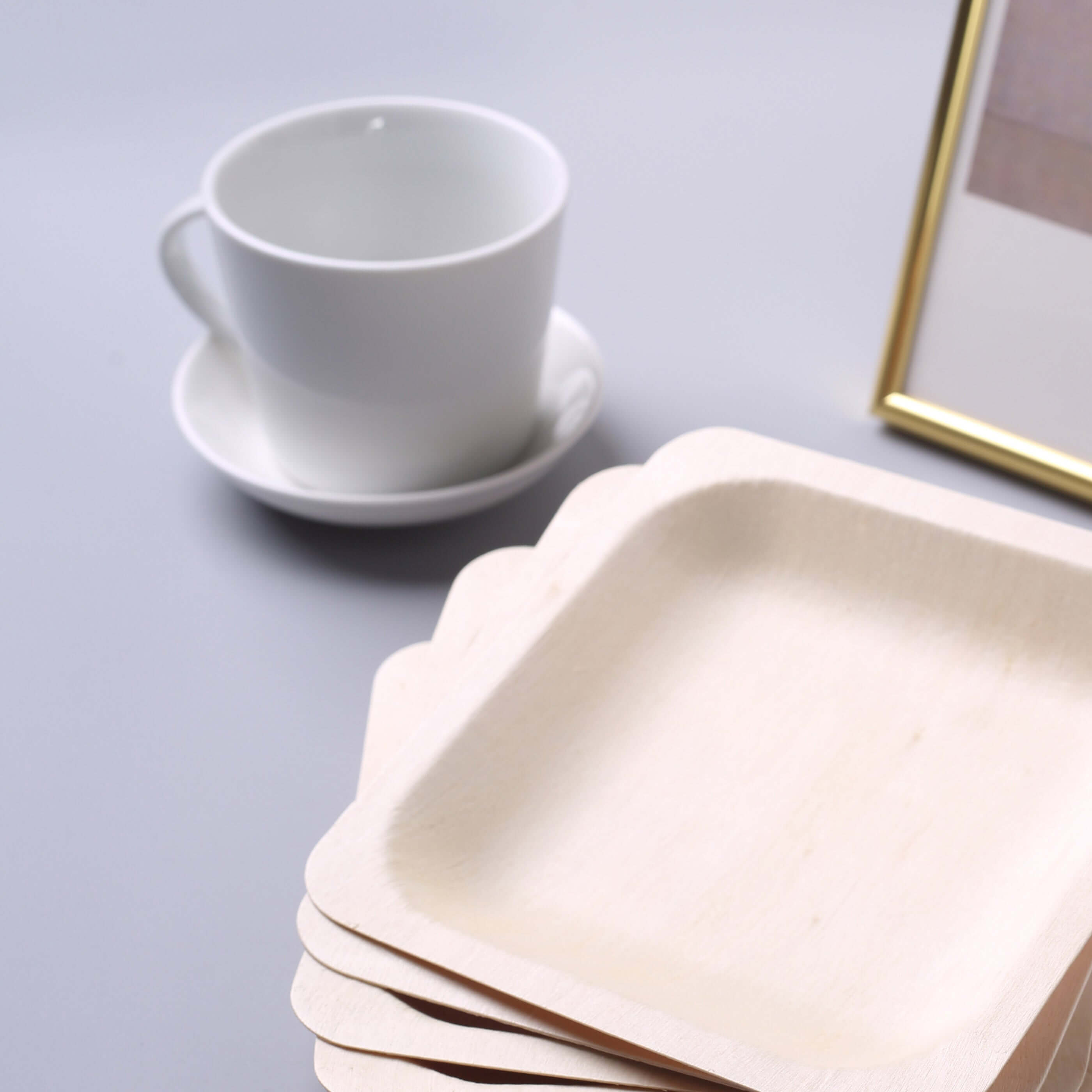 25 Pack 6" Square Eco Friendly Birchwood Wooden Dessert, Appetizer Plates