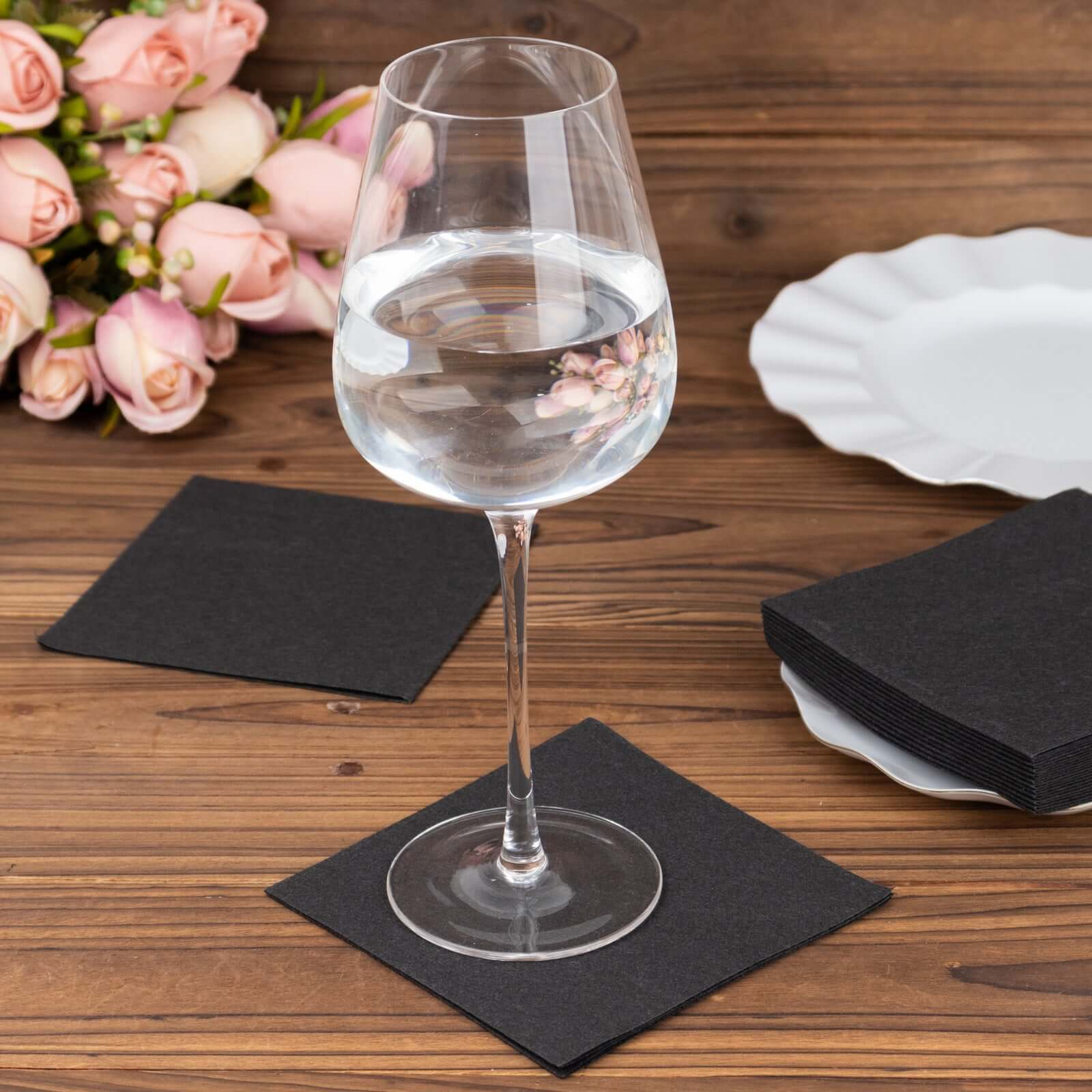 20-Pack Paper Linen-Like Cocktail Napkins Black - Disposable 5"x5" Airlaid Soft Napkins for Events