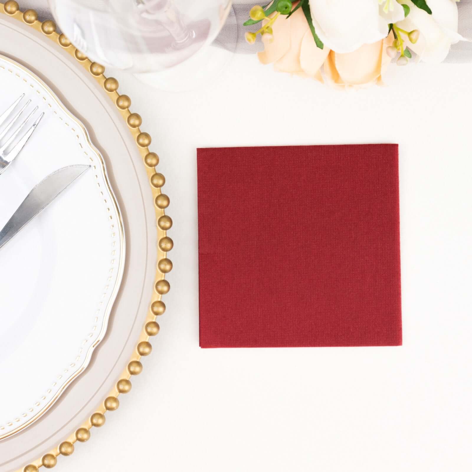 20-Pack Paper Linen-Like Cocktail Napkins Burgundy - Disposable 5"x5" Airlaid Soft Napkins