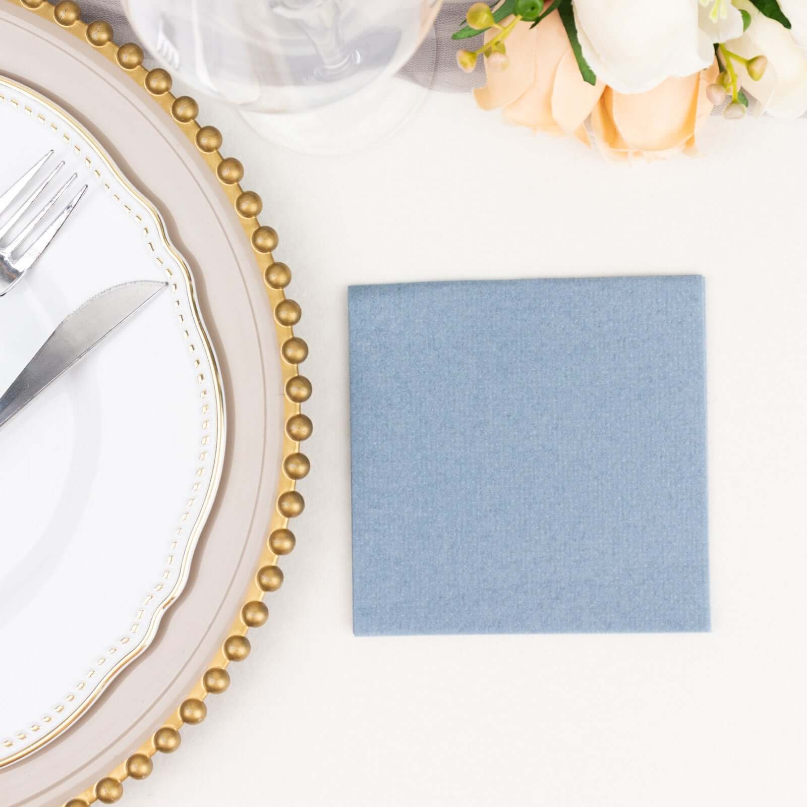 20-Pack Paper Linen-Like Cocktail Napkins Dusty Blue - Disposable 5"x5" Airlaid Soft Napkins