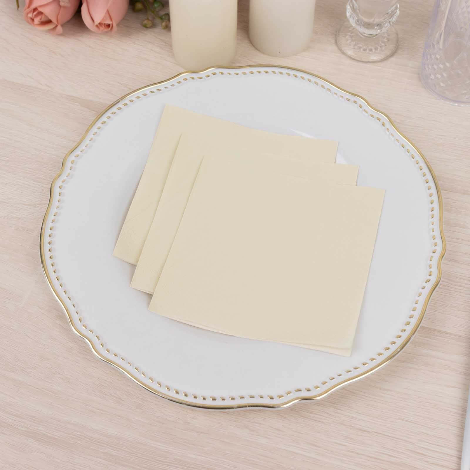 50-Pack Paper Beverage Napkins Ivory - 2 Ply Disposable Soft 18GSM Cocktail Napkins 5"x5"