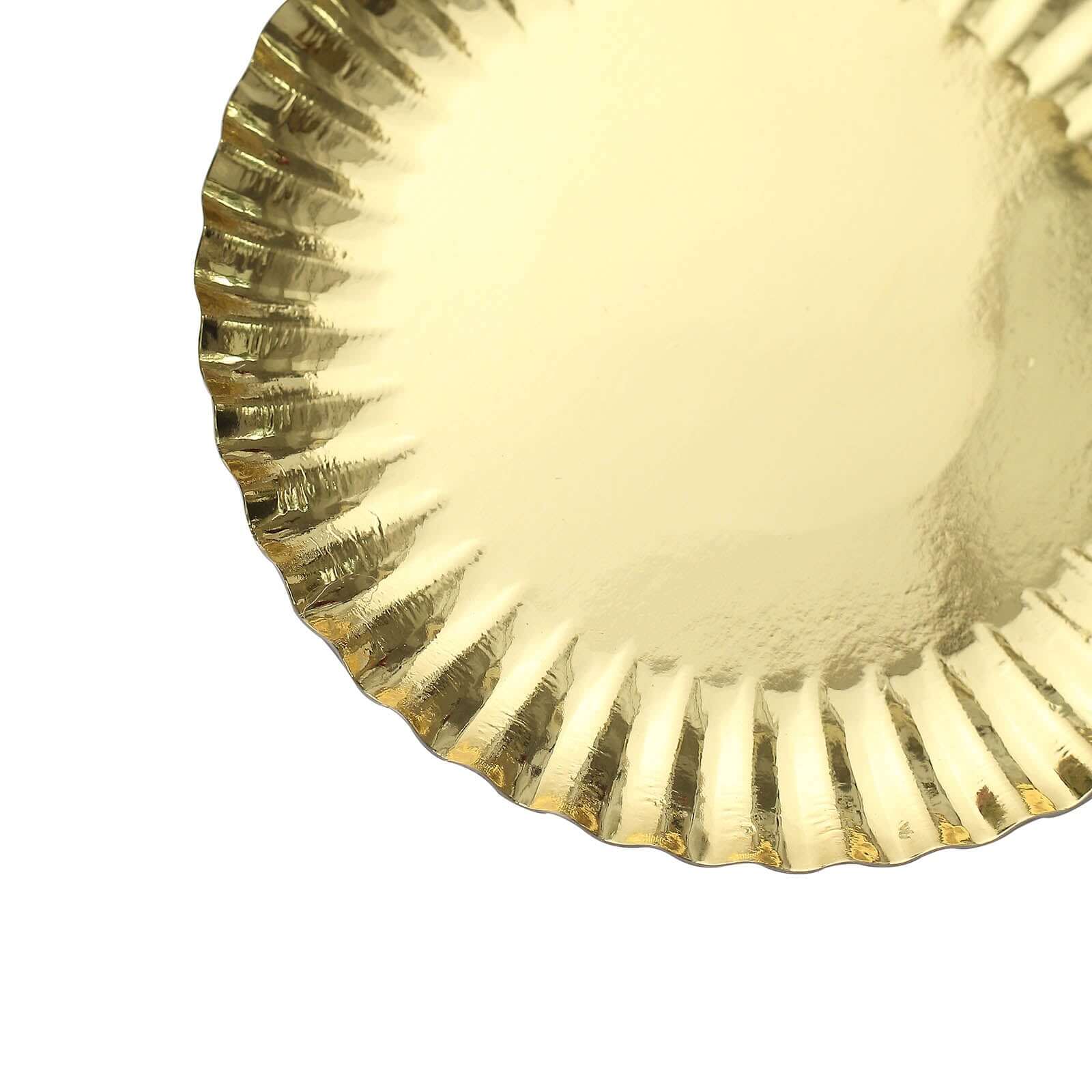 50-Pack Paper 5" Round Dessert Plates in Metallic Gold with Scalloped Rim - Disposable 250GSM Appetizer Party Plates for Banquets & Upscale Gatherings