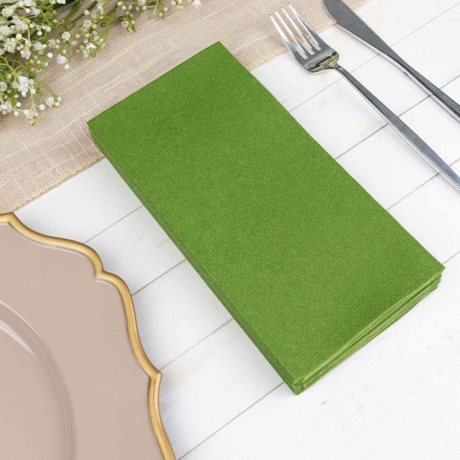 20-Pack Paper Linen-Like Napkins Olive Green - Disposable Hygienic Airlaid Guest Towels 8.5"x4"