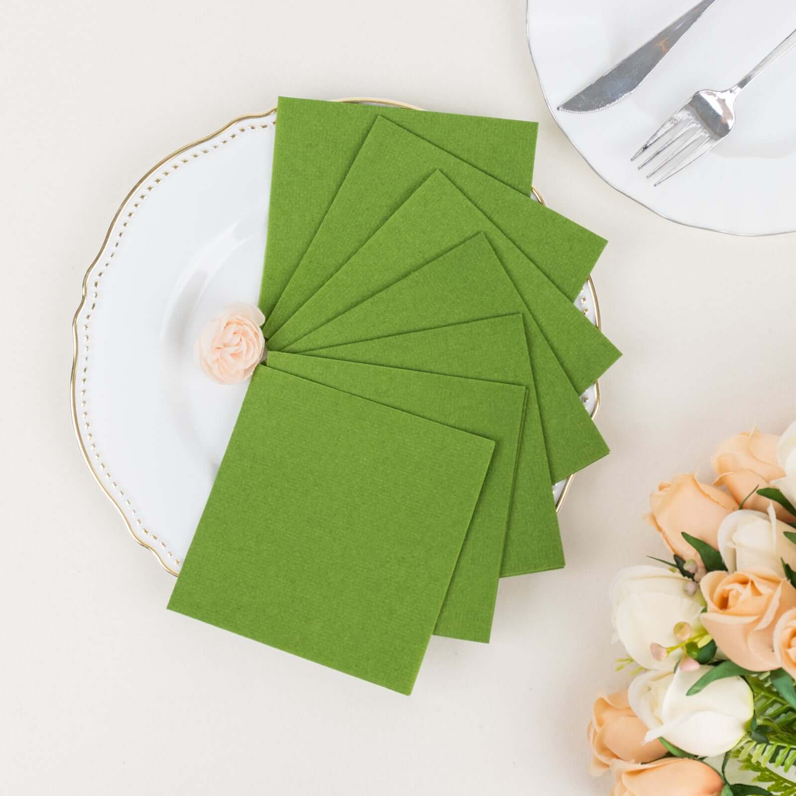 20-Pack Paper Linen-Like Cocktail Napkins Olive Green - Disposable 5"x5" Airlaid Soft Napkins