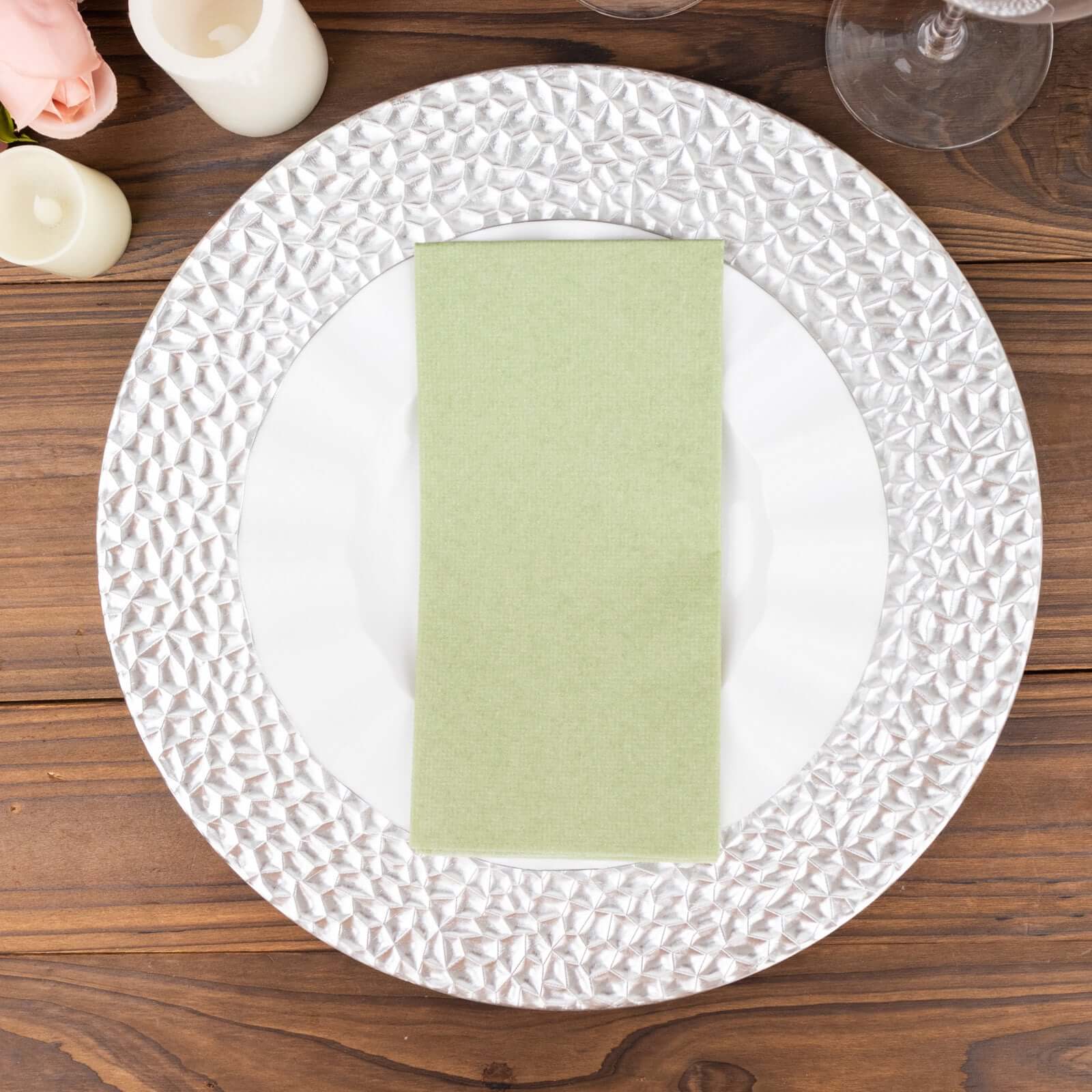 20-Pack Paper Linen-Like Napkins Sage Green - Disposable Hygienic Airlaid Guest Towels 8.5"x4"