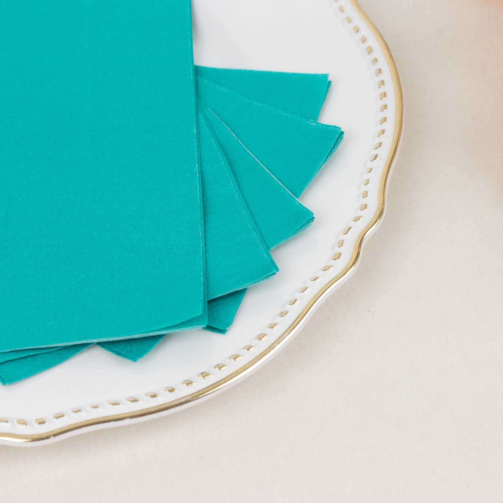 50-Pack Paper Napkins Soft Turquoise - Disposable 2-Ply Cocktail and Beverage Napkins for Weddings